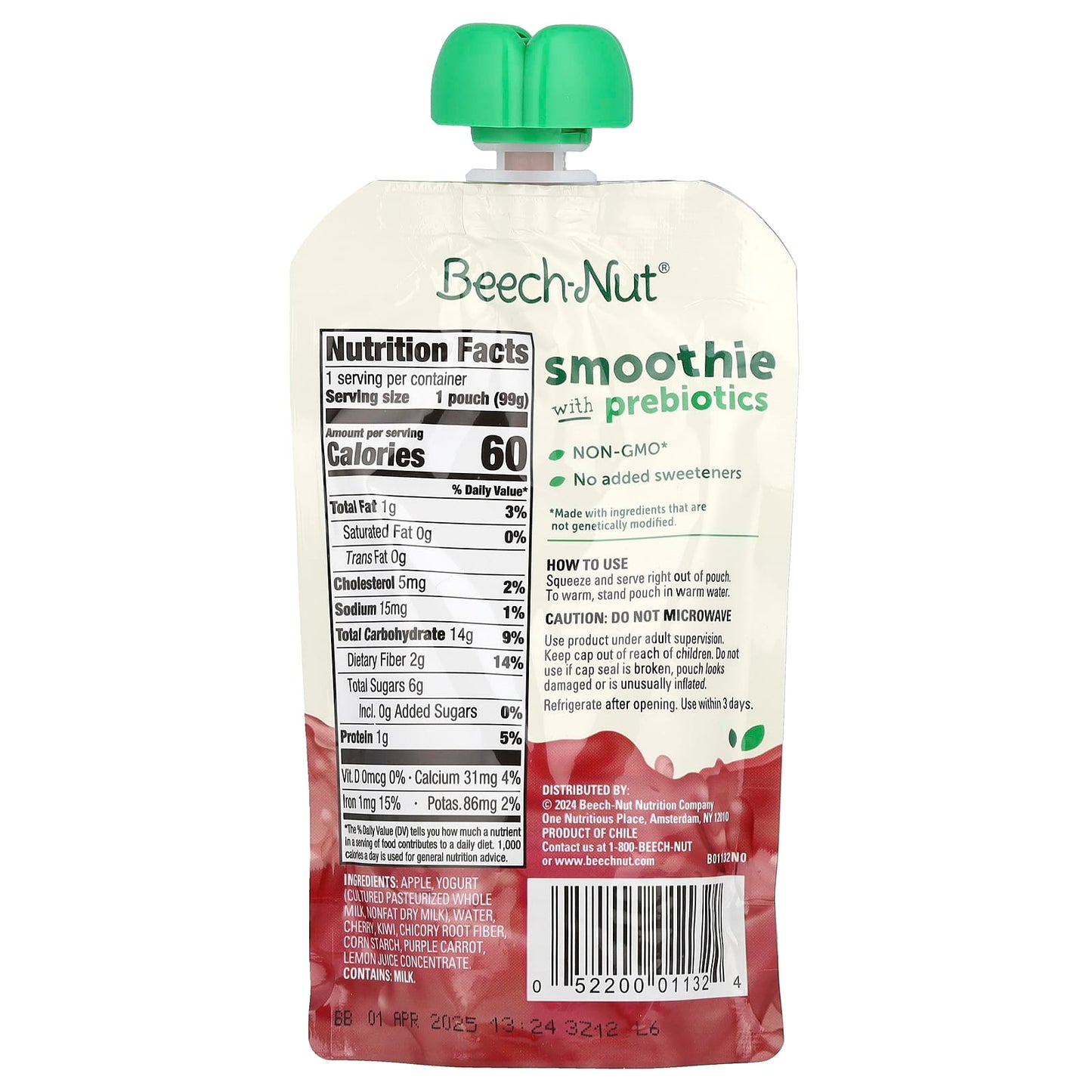Beech-Nut Toddlers' Prebiotic Fruit & Yogurt Smoothies, 12+ Months, 3.5 oz - Image 2