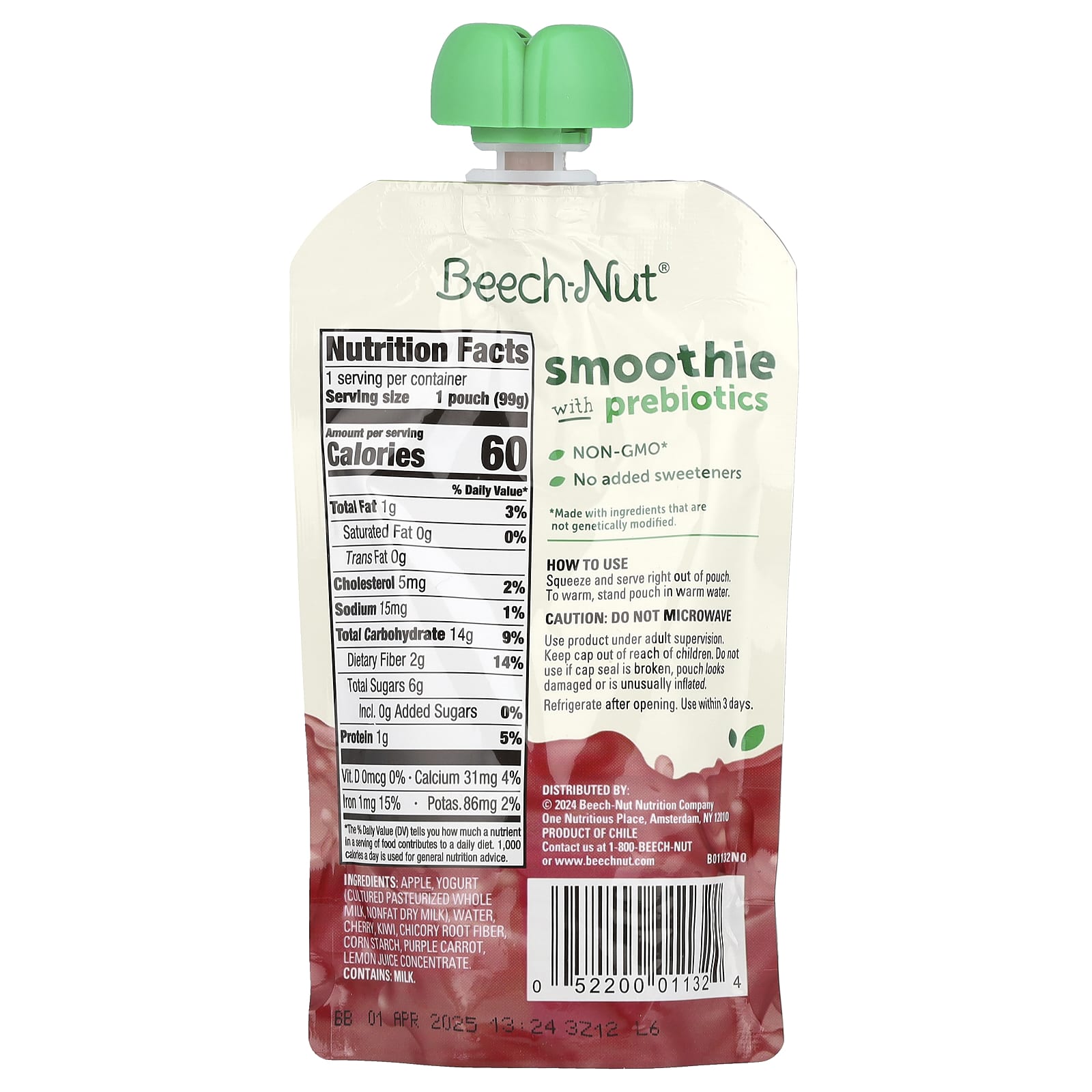 Beech-Nut Toddlers' Prebiotic Fruit & Yogurt Smoothies, 12+ Months, 3.5 oz - Image 2