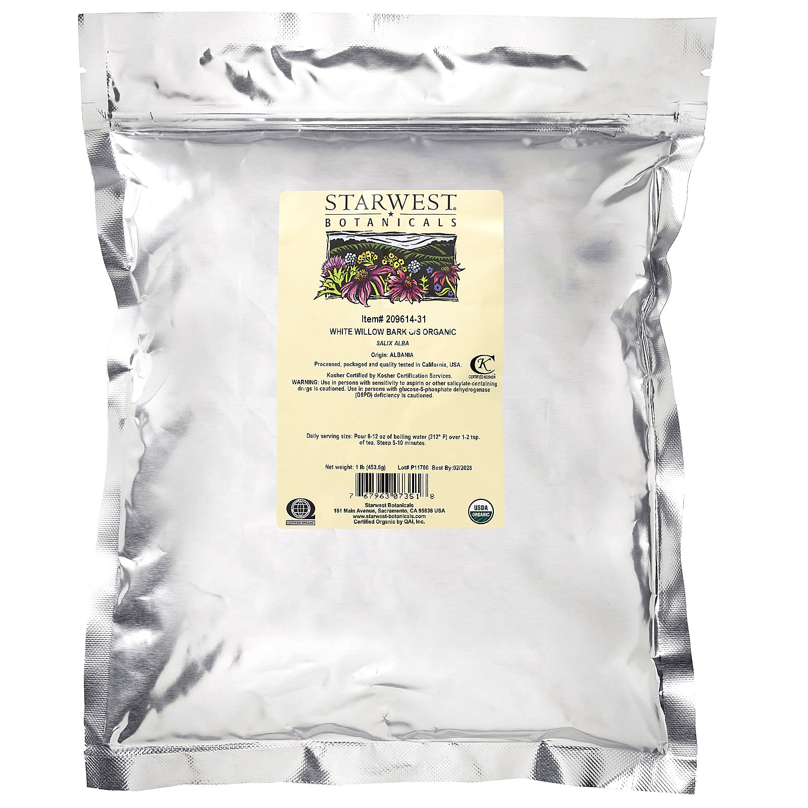 Starwest Botanicals, Organic White Willow Bark, Cut & Shifted, 1 lb (453.6 g) - Image 2