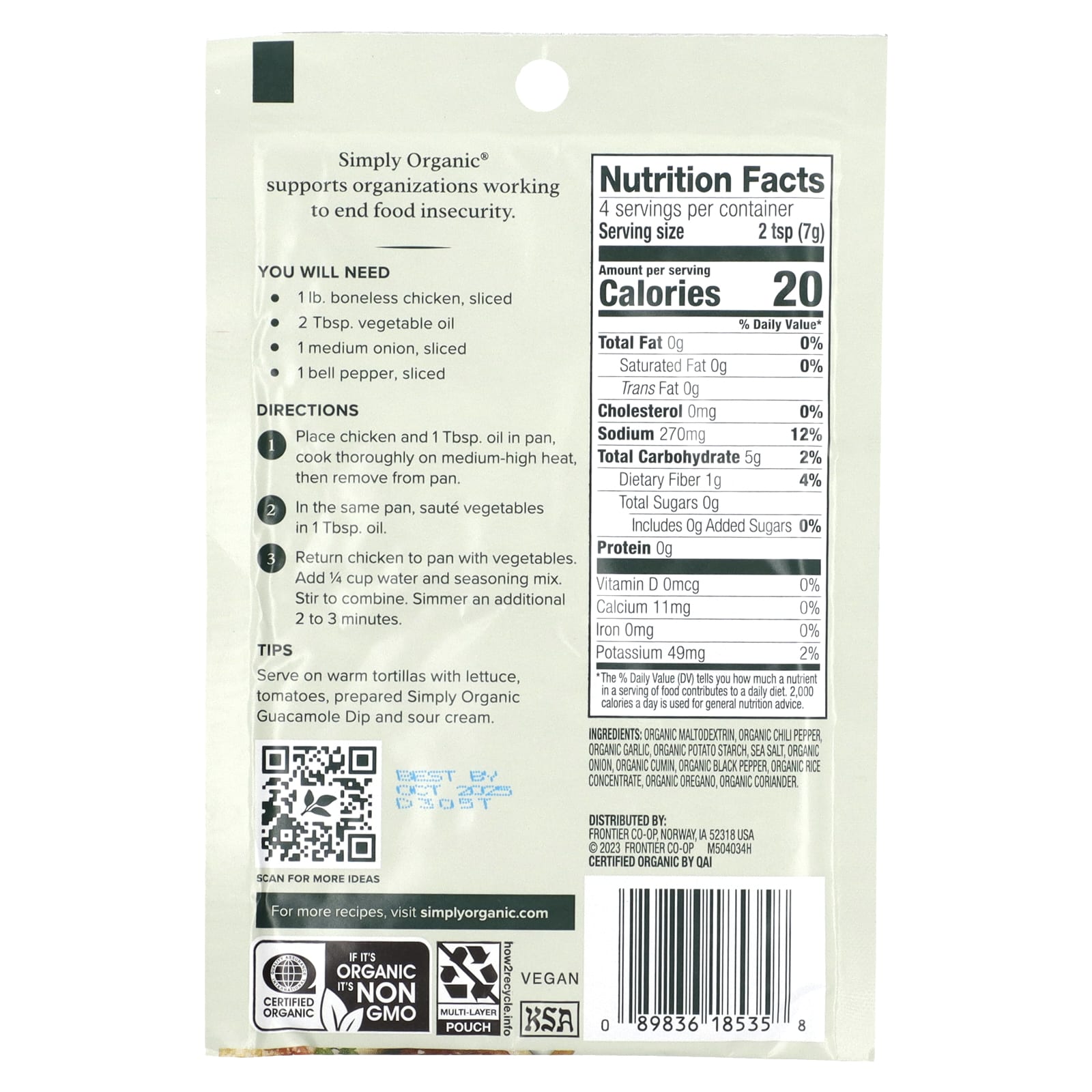 Simply Organic, Fajita Seasoning Mix, 3 Packets, 1 oz (28 g) Each - Image 2