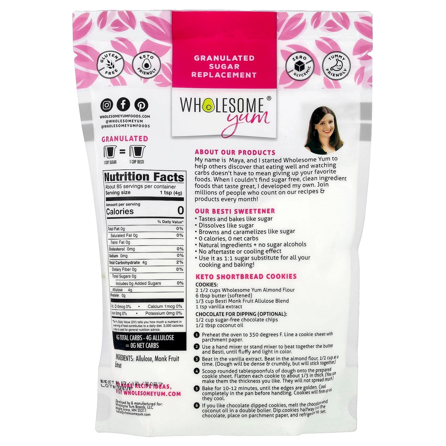 Wholesome Yum, Besti, Granulated Sugar Replacement, Monk Fruit Allulose Blend, 12 oz (340 g) - Image 2