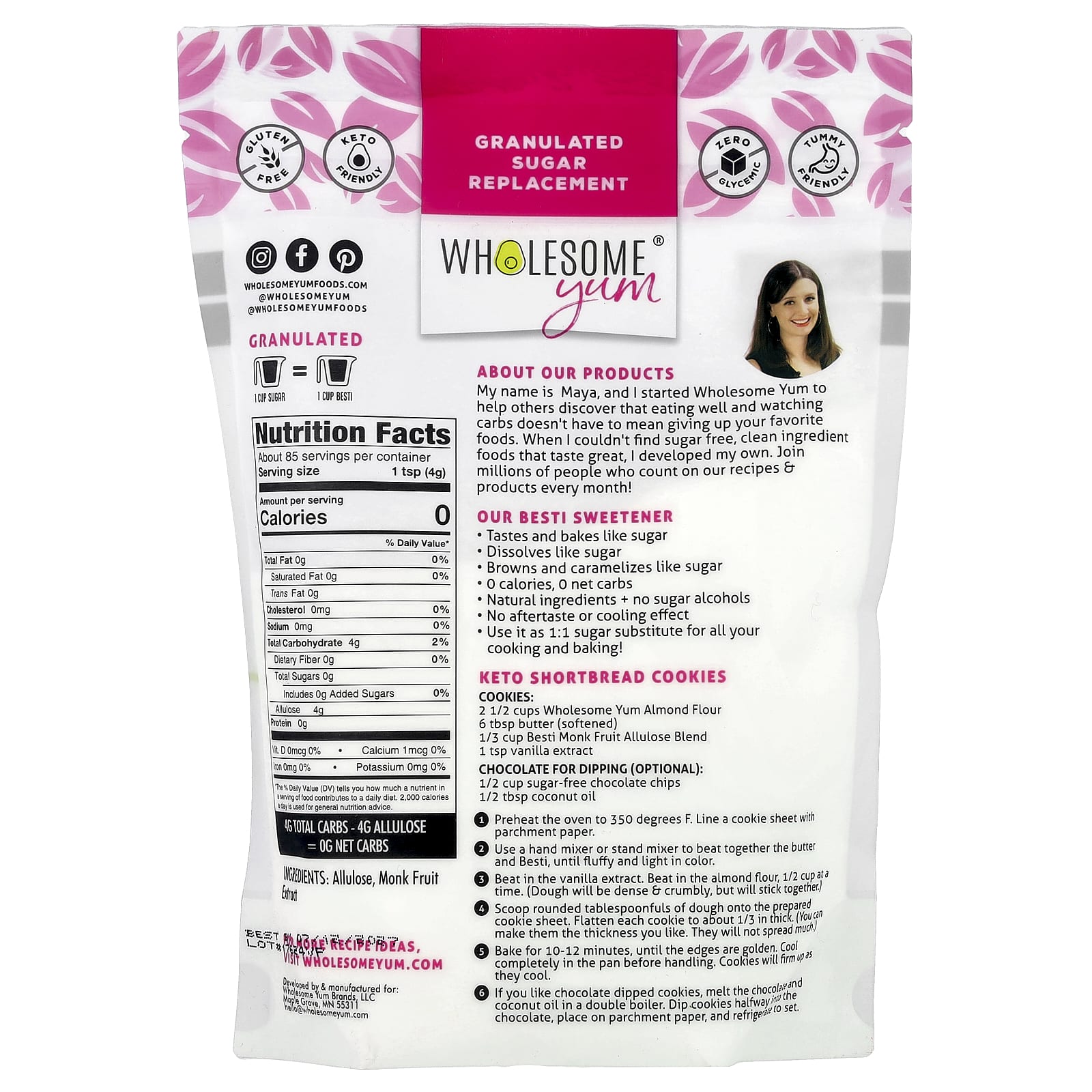 Wholesome Yum, Besti, Granulated Sugar Replacement, Monk Fruit Allulose Blend, 12 oz (340 g) - Image 2