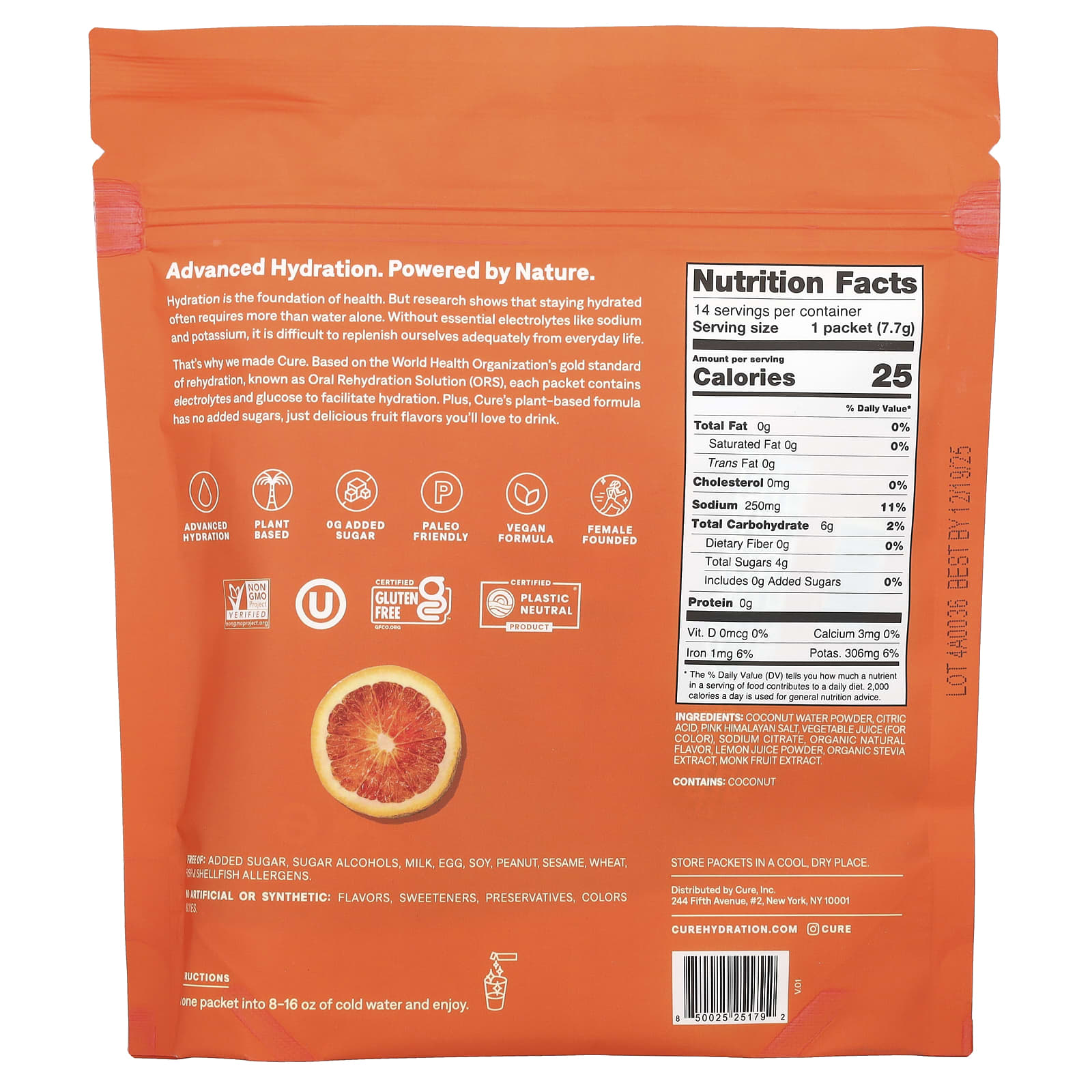 Cure Blood Orange Hydration Mix: Replenish Electrolytes with Zero Added Sugar - Image 2