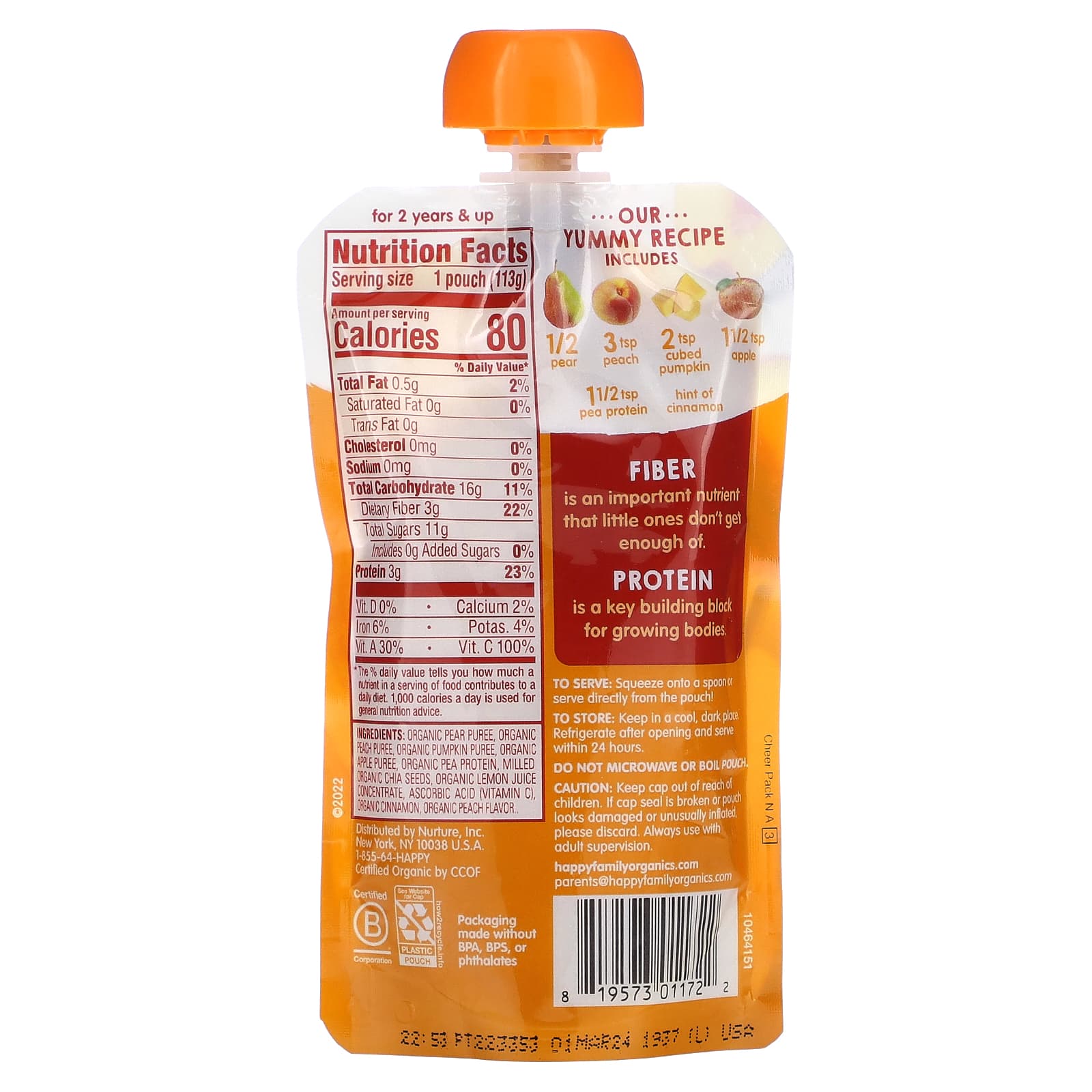 Happy Family Stage 4 Organic Baby Food, Fiber & Protein Blend, 4 oz (113g) - Image 2