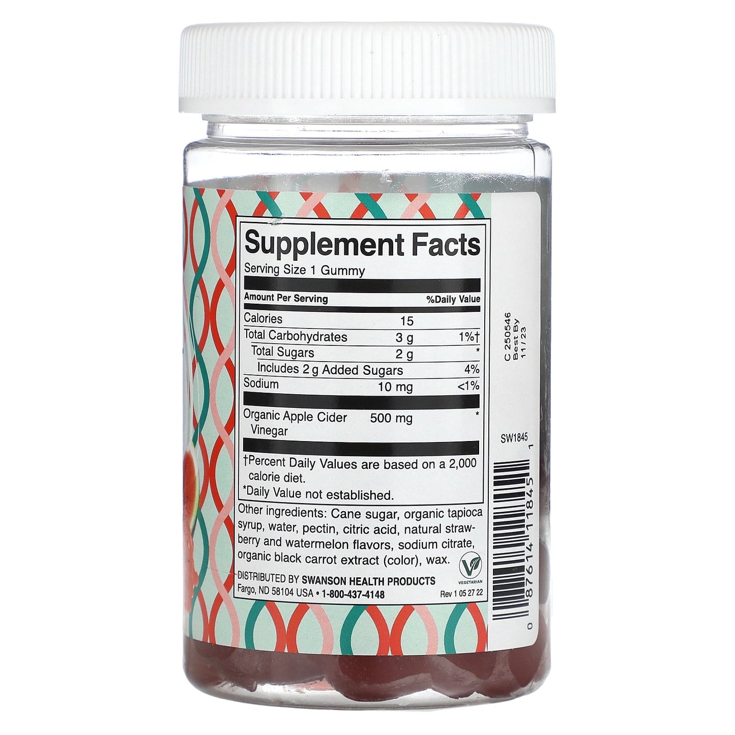 Swanson, Apple Cider Vinegar, Strawberry Watermelon, 60 Gummies - Image 2