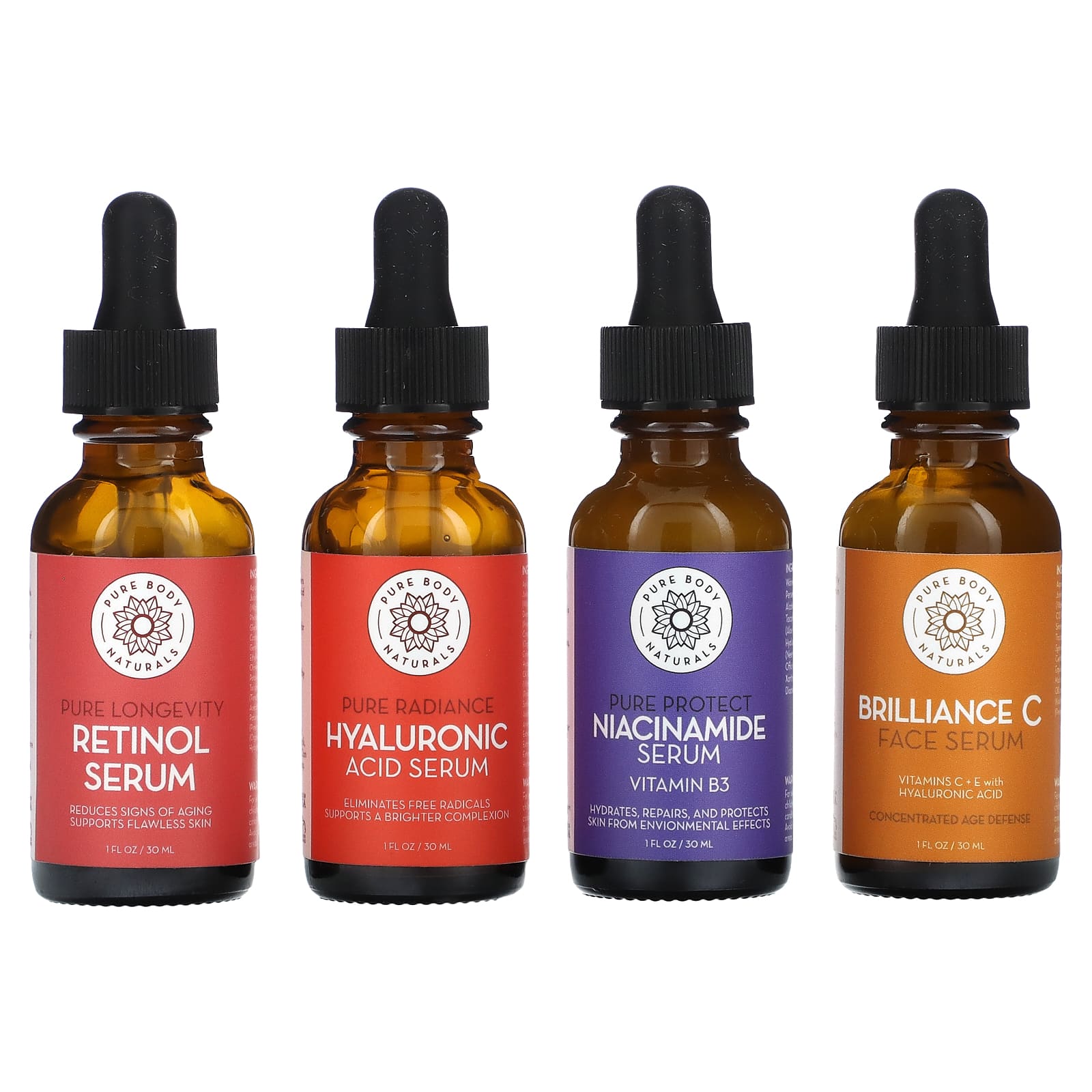 Pure Body Naturals, Facial Serum Set, 4 Piece Set, 1 fl oz (30 ml) Each - Image 1