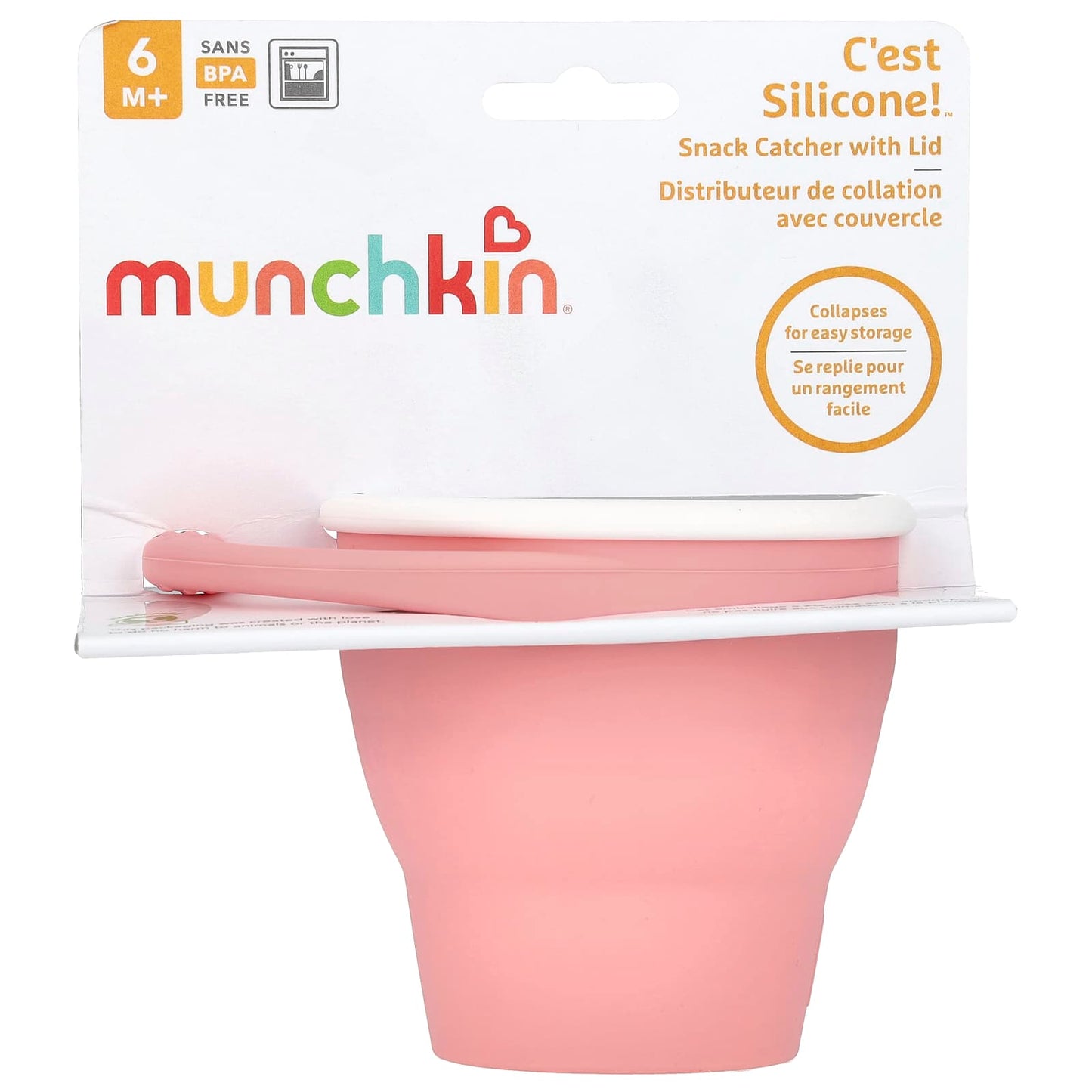 Munchkin, C'est Silicone!™, Snack Catcher With Lid, 6 Months+, Coral, 1 Count - Image 1
