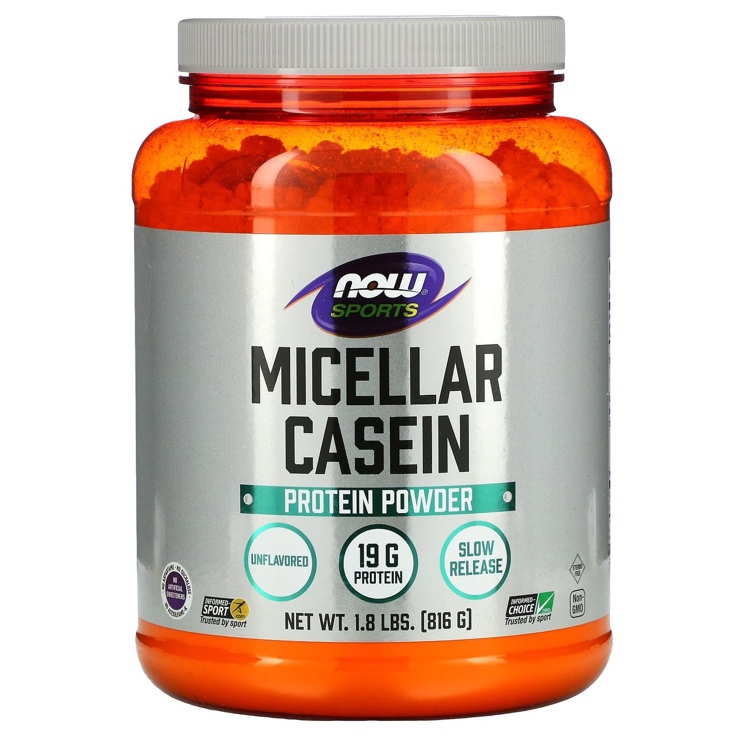 NOW Foods, Sports, Micellar Casein Protein Powder, Unflavored, 1.8 lbs (816 g) - Image 1