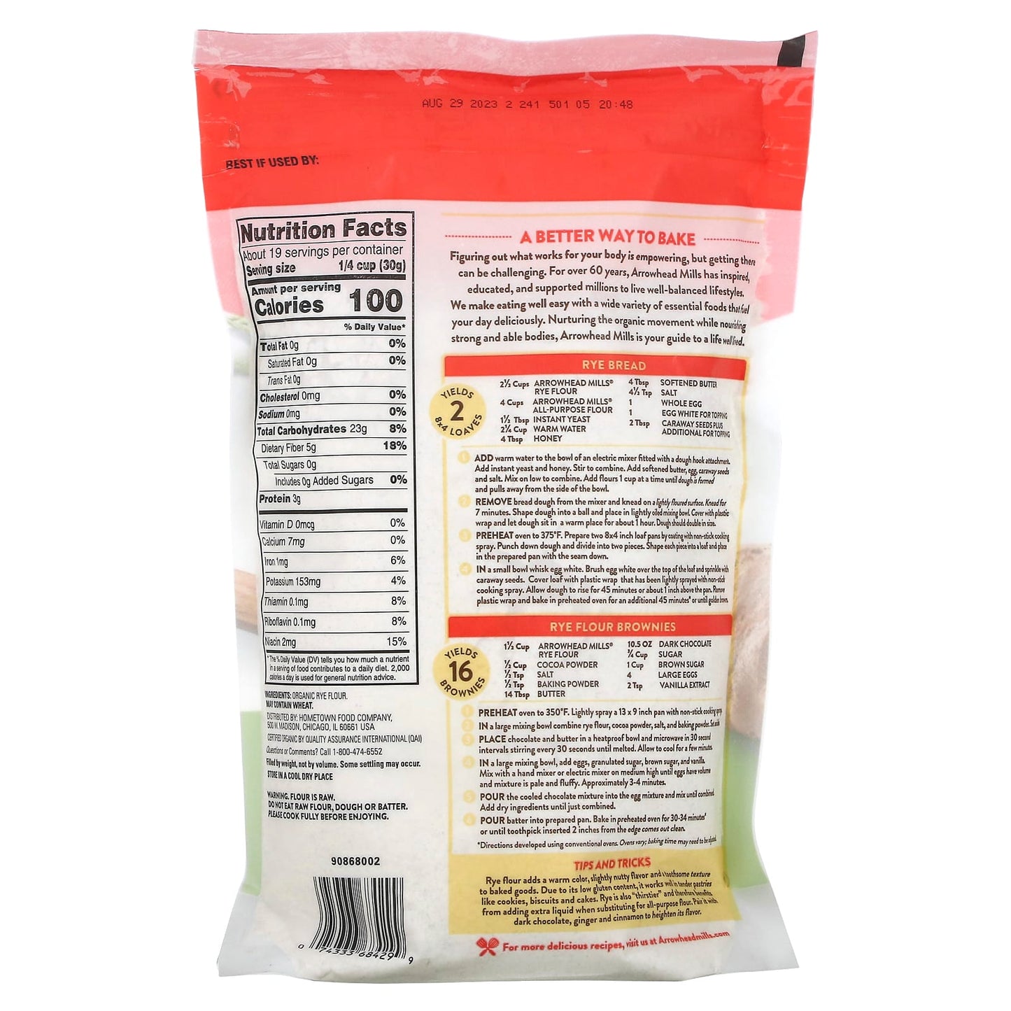 Organic Rye Flour by Arrowhead Mills - 20 oz (567g) - Image 2