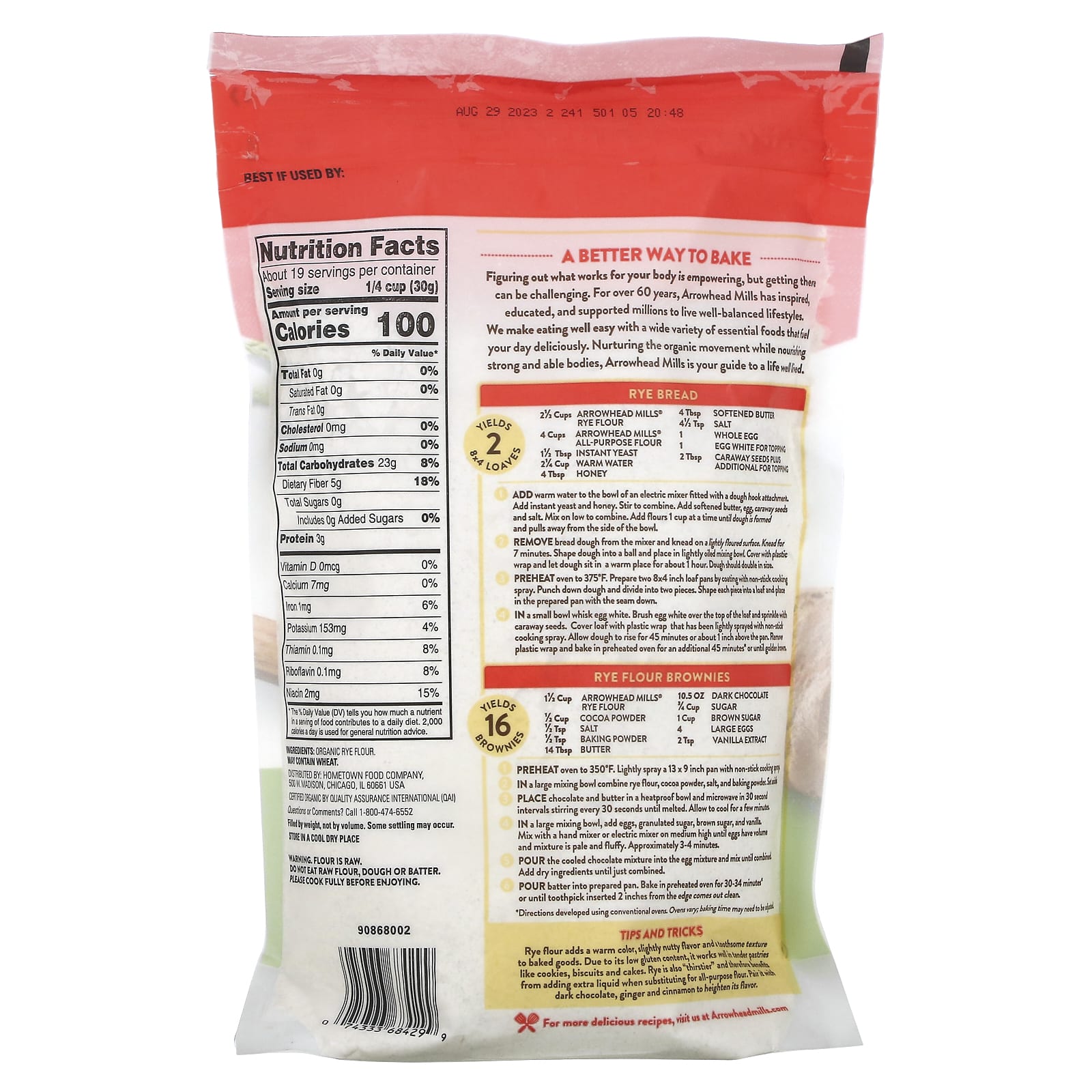 Organic Rye Flour by Arrowhead Mills - 20 oz (567g) - Image 2