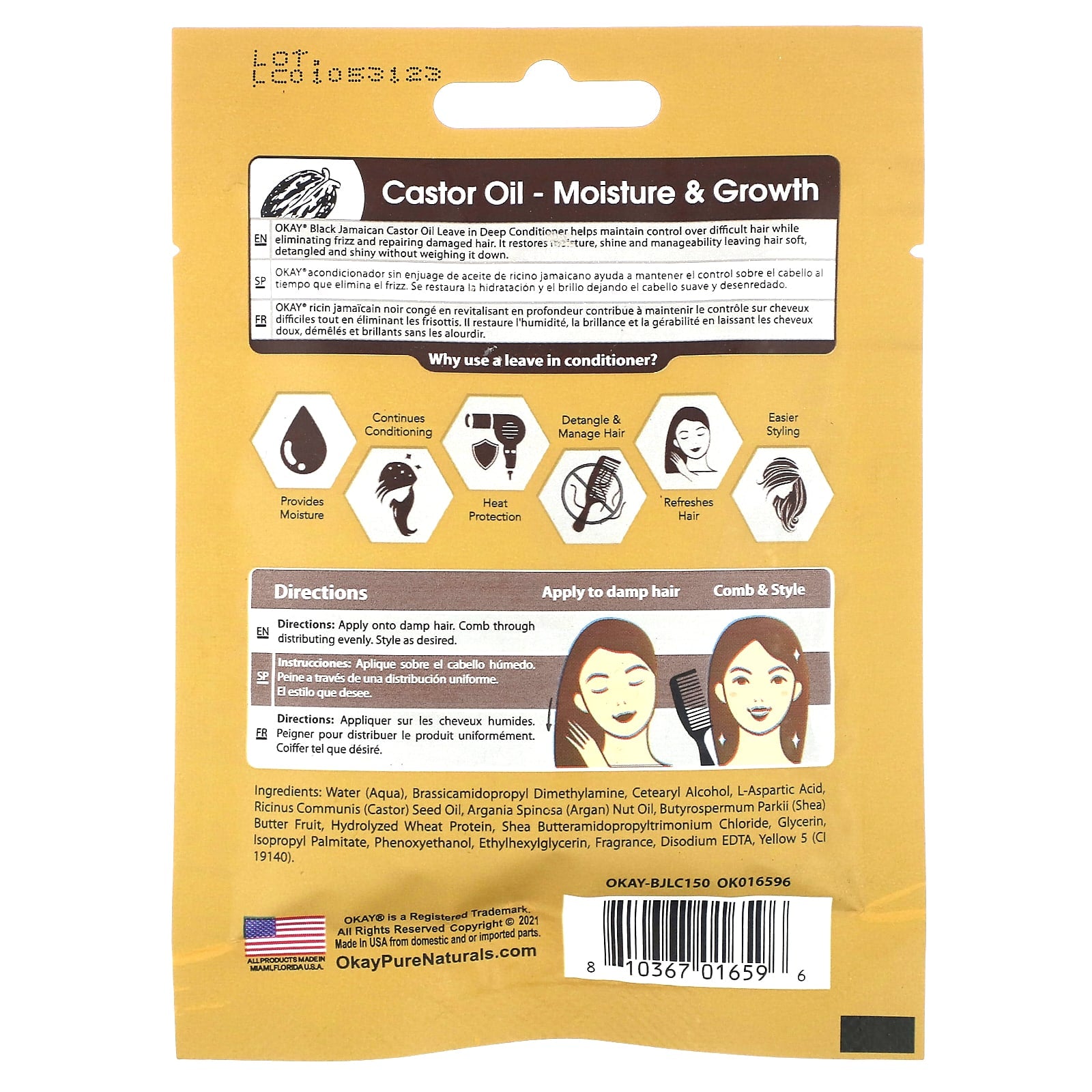 Okay Pure Naturals, Black Jamaican Castor Oil, Leave in Deep Conditioner, 1.25 fl oz (37 ml) - Image 2