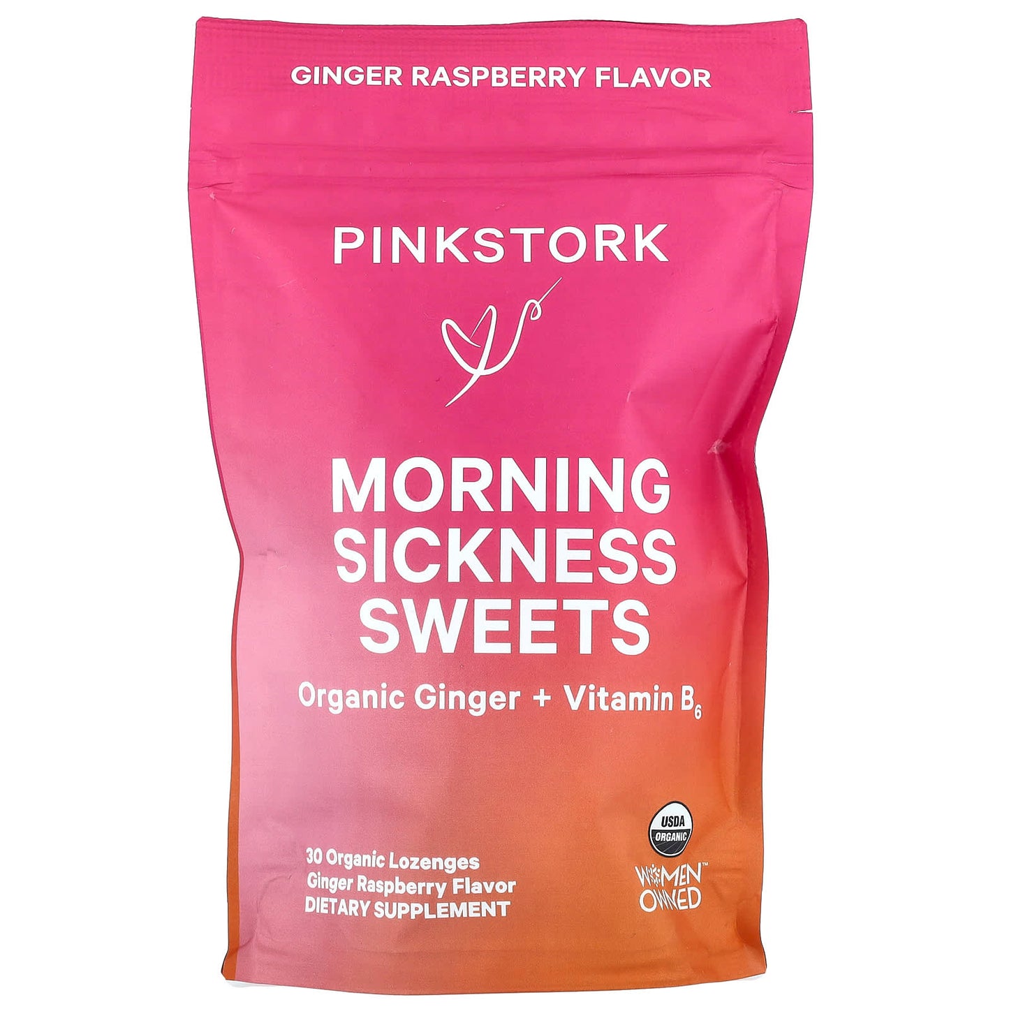 Pink Stork, Morning Sickness Sweets, Ginger Raspberry, 30 Organic Lozenges - Image 1