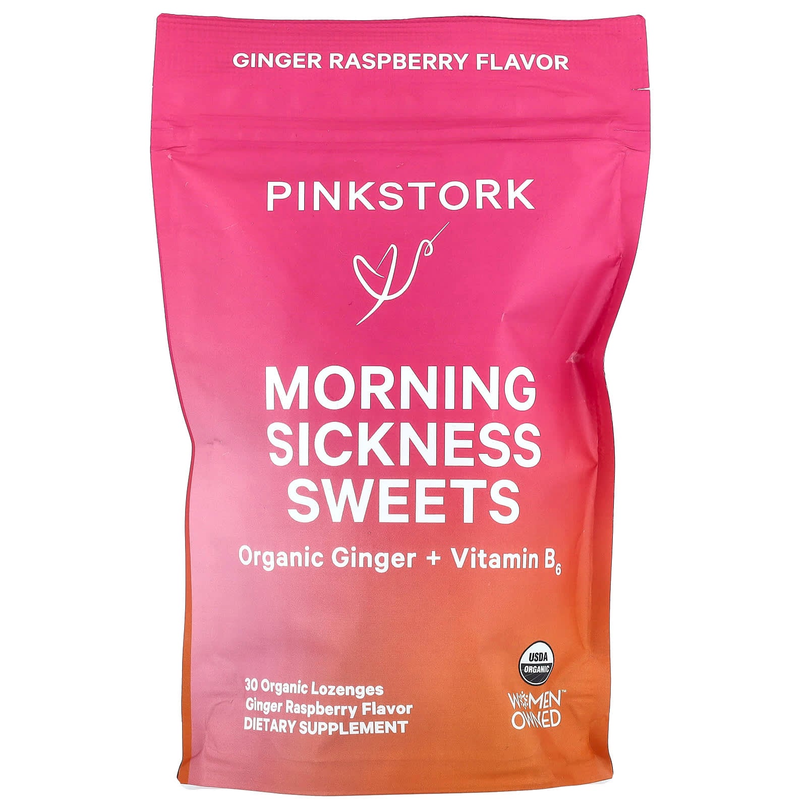 Pink Stork, Morning Sickness Sweets, Ginger Raspberry, 30 Organic Lozenges - Image 1