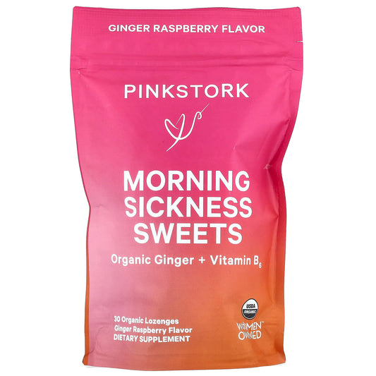 Pink Stork, Morning Sickness Sweets, Ginger Raspberry, 30 Organic Lozenges - Image 1