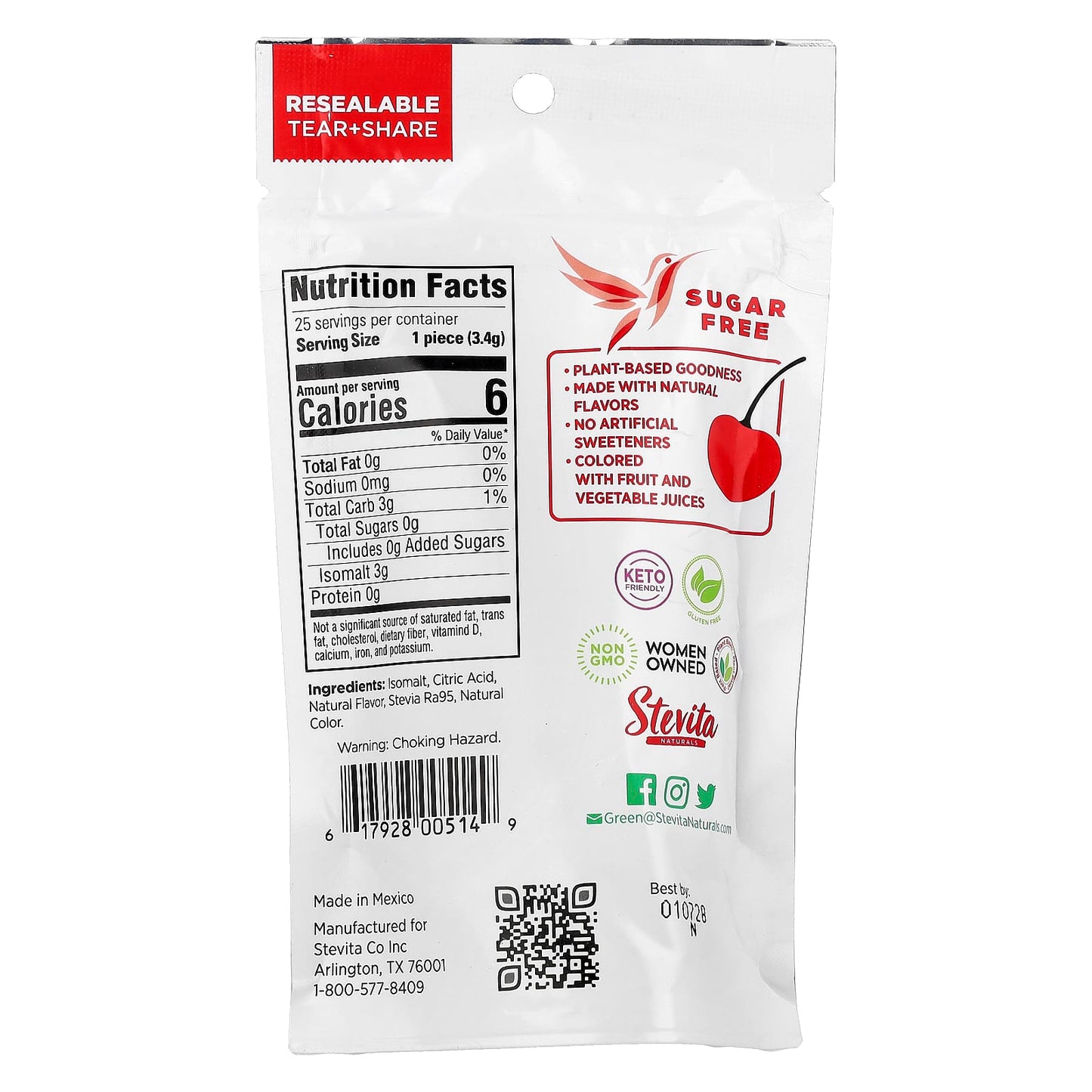 Stevita, Naturals, Sugar Free Hard Candy, Cherry Cherry, 3 oz (85 g) - Image 2