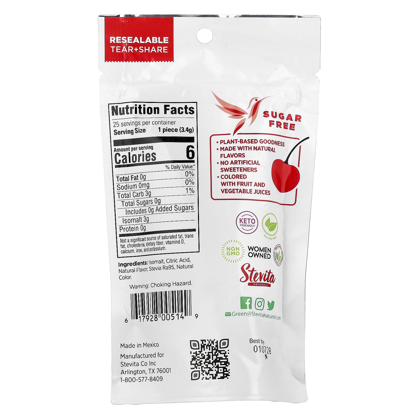 Stevita, Naturals, Sugar Free Hard Candy, Cherry Cherry, 3 oz (85 g) - Image 2