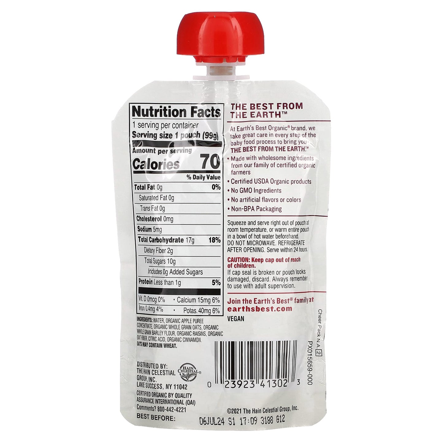 Organic Baby Food - Apple Raisin & Oat Wholesome Breakfast Puree 6+ Months | Earth's Best - Image 2