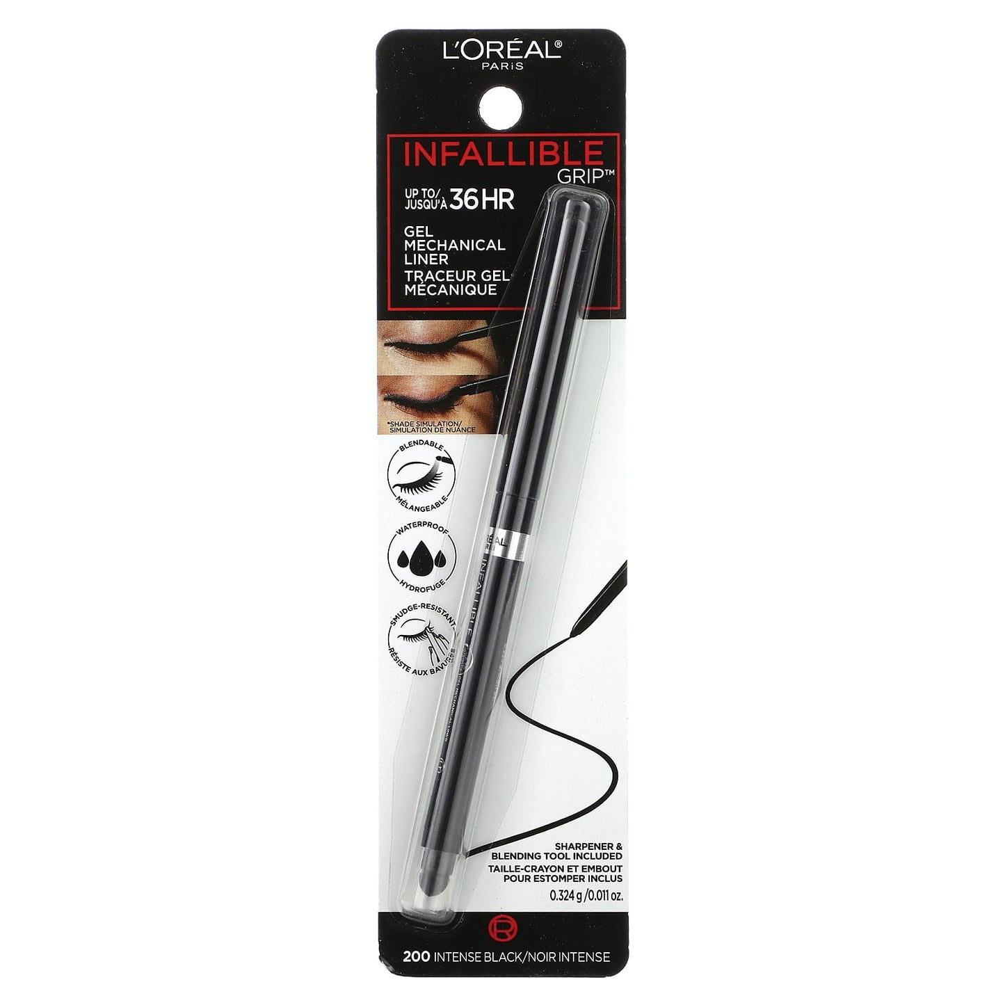 L'Oréal, Infallible Grip, 36 HR Gel Mechanical Liner, 200 Intense Black, 0.011 oz (0.324 g) - Image 2