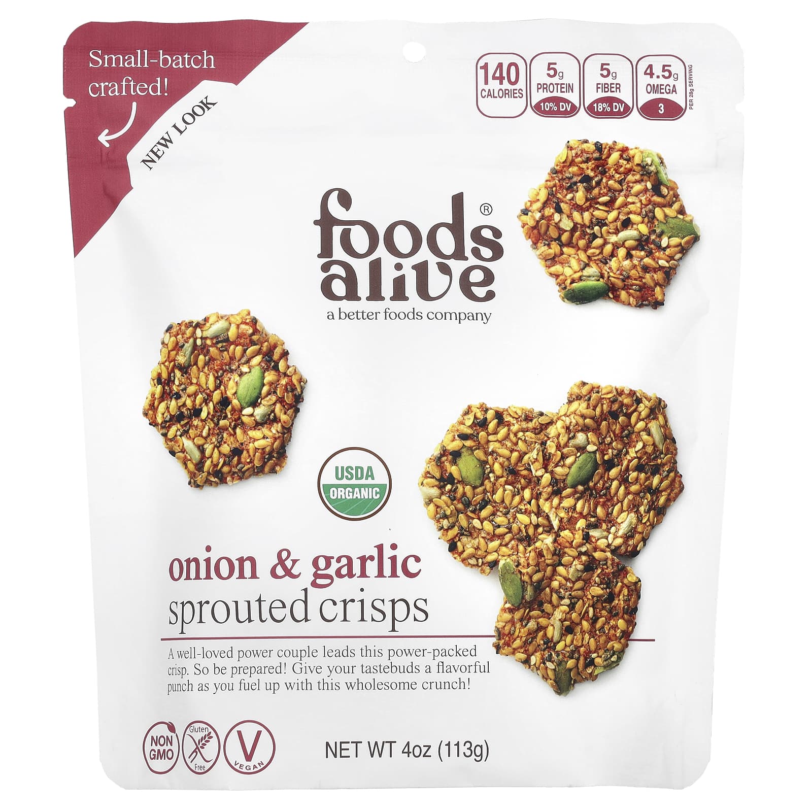 USDA Organic Sprouted Crisps with Onion & Garlic by Foods Alive - Image 1