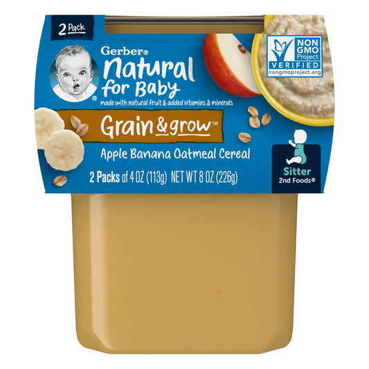 Gerber Grain & Grow Apple Banana Oatmeal Cereal, 2 Pack, 4 oz Each - Image 1