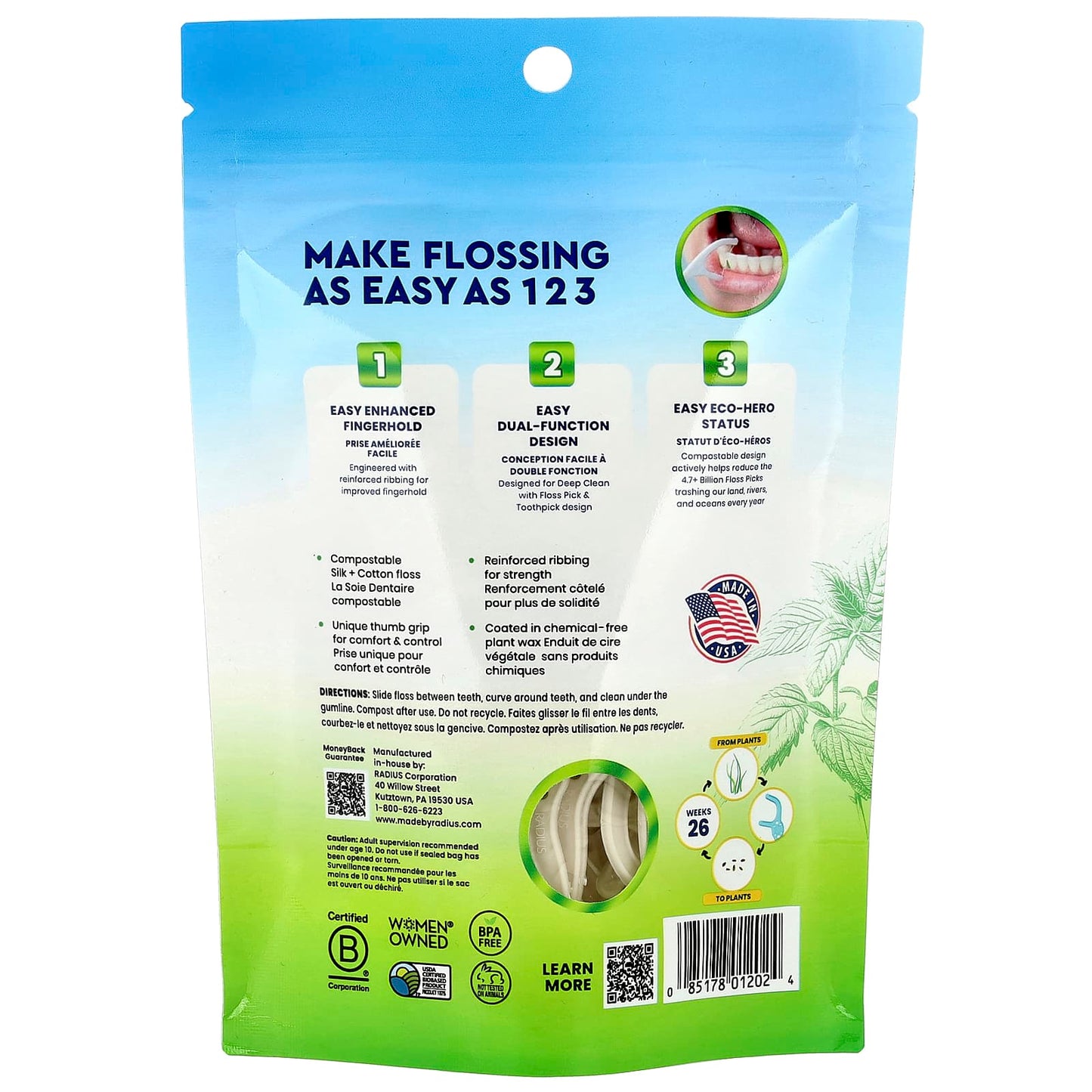 RADIUS, EcoClean Floss Picks™, Minty Peppermint, 50 Compostable Floss Picks - Image 2