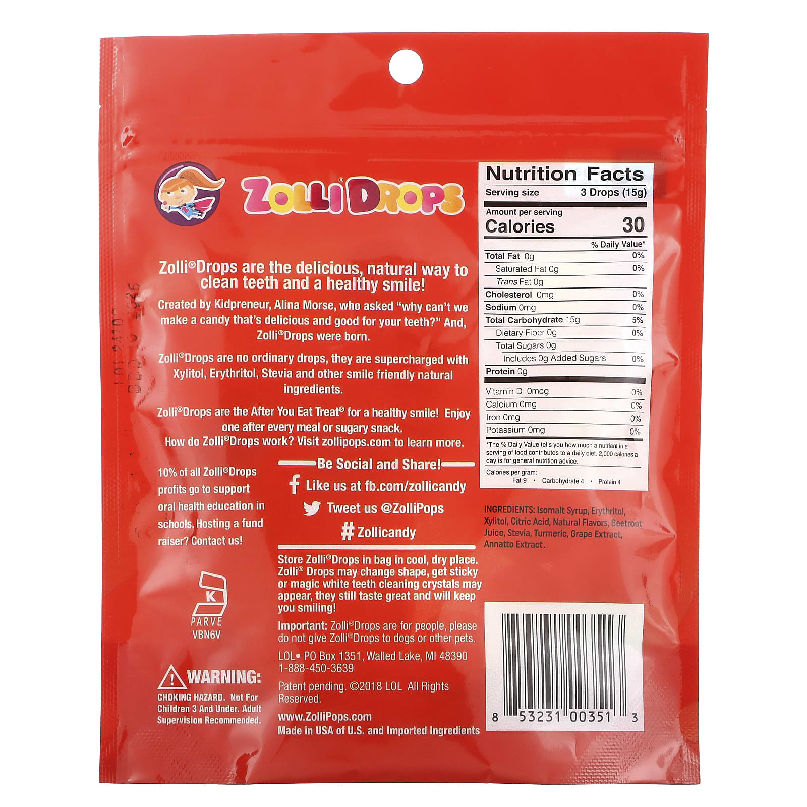 Zollipops, Zolli Drops, The Clean Teeth Drops, Peppermint, Approx. 15 Zolli Drops, 1.6 oz - Image 2