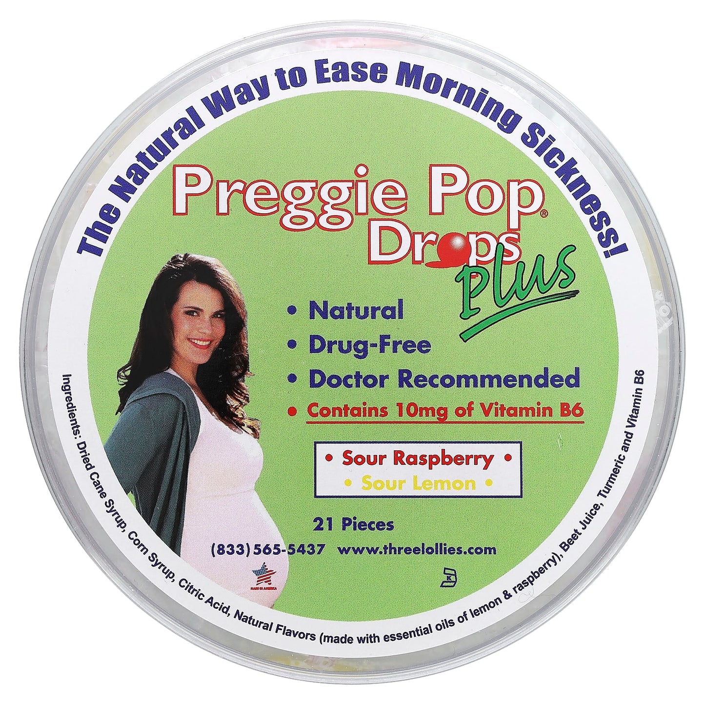 Preggie, Pop Drops Plus, Sour Raspberry, Sour Lemon, 21 Pieces - Image 1