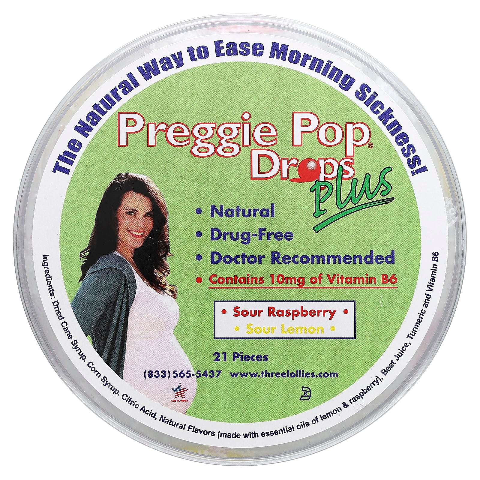 Preggie, Pop Drops Plus, Sour Raspberry, Sour Lemon, 21 Pieces - Image 1