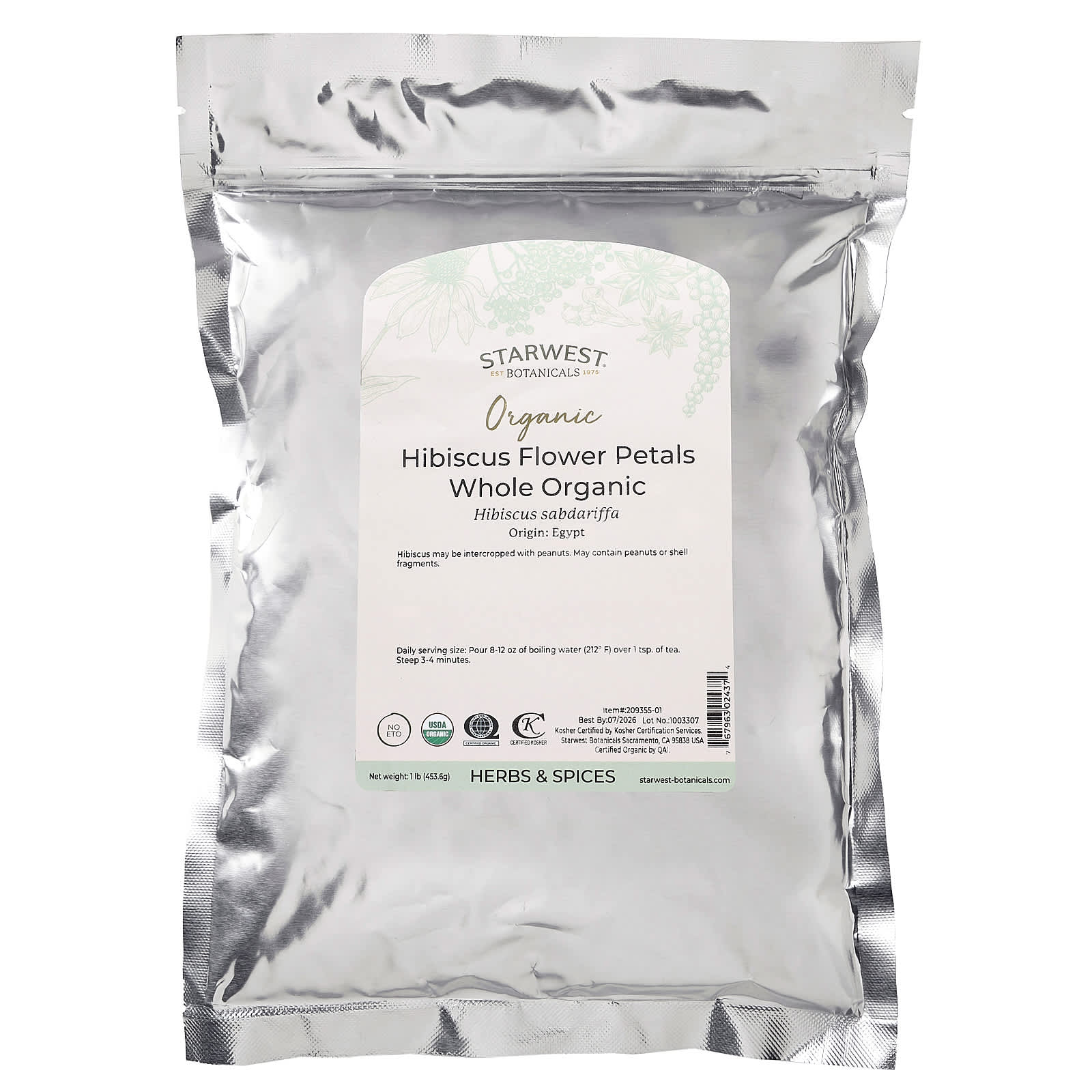 Starwest Botanicals, Organic Hibiscus Flower Petals, 1 lb (453.6 g) - Image 2