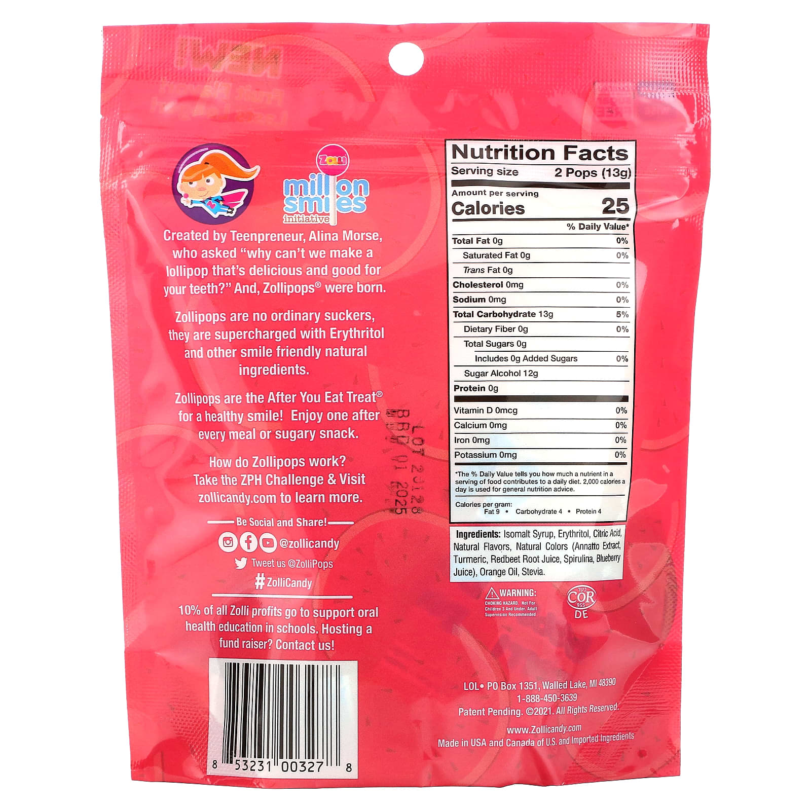 Zollipops, The Clean Teeth Pops, Watermelon, 3.1 oz (88 g)