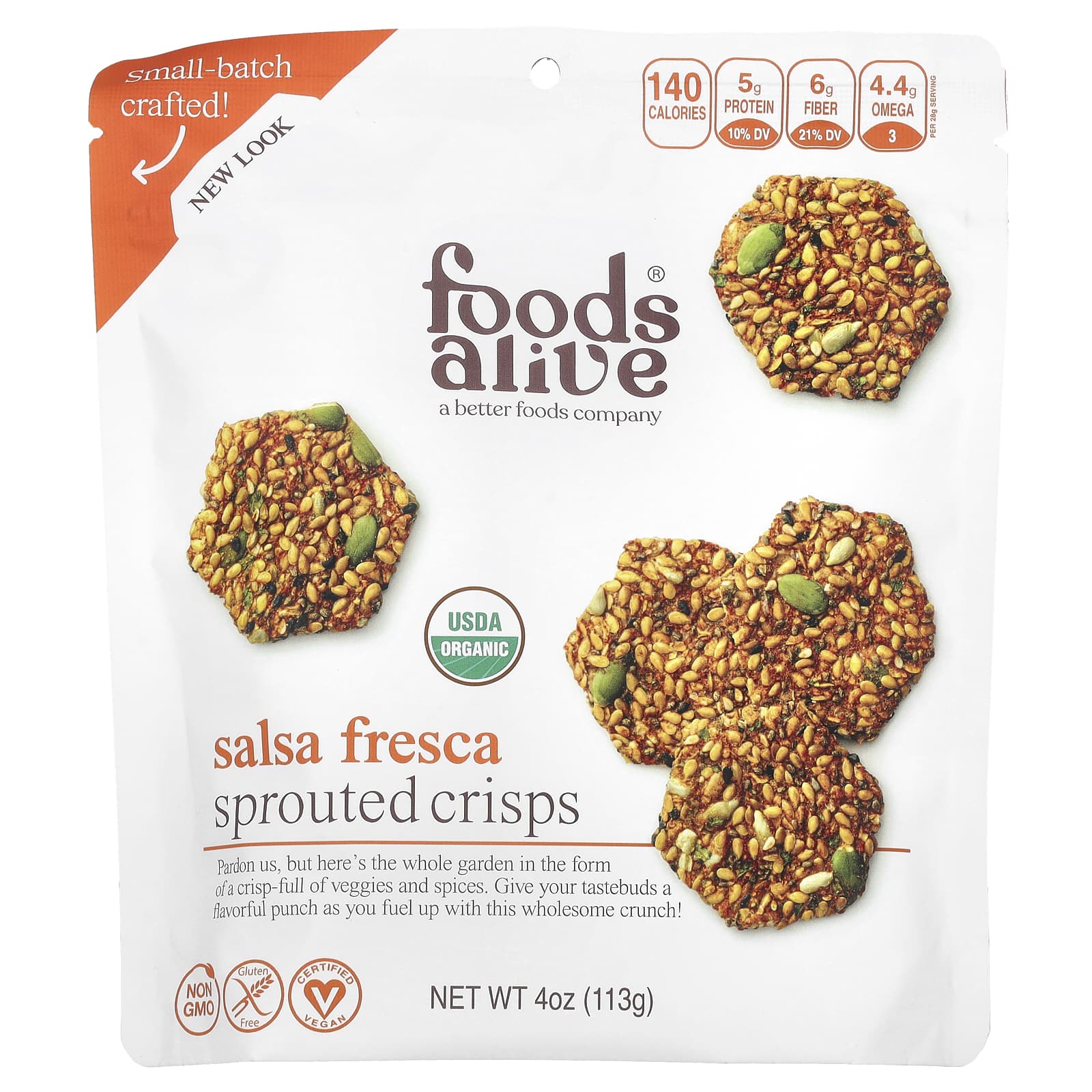 Vegan Sprouted Salsa Fresca Crisps by Foods Alive, USDA Organic - Image 1