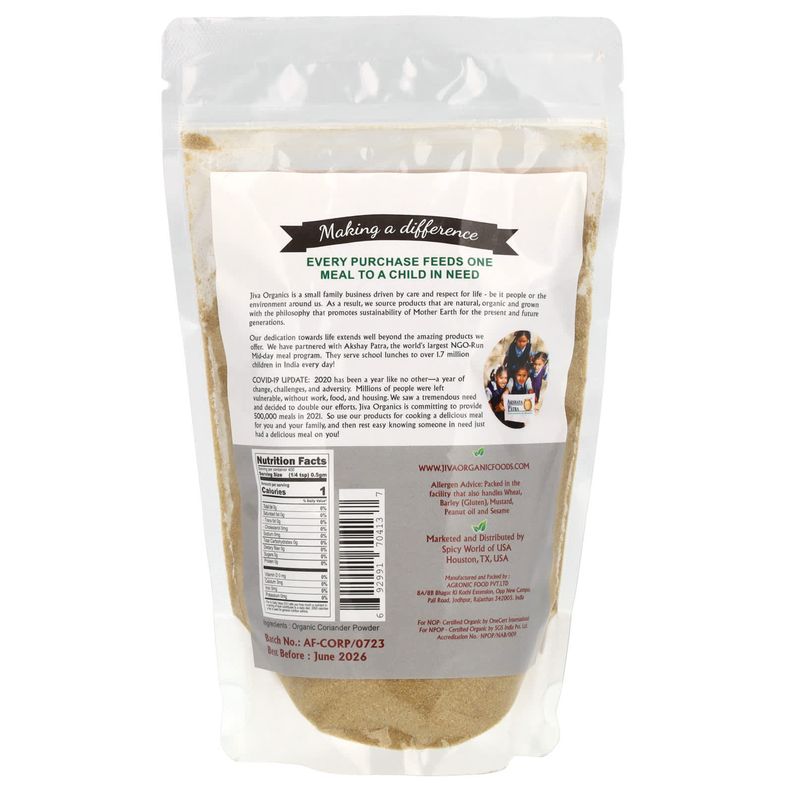 Jiva Organics USDA Organic Coriander Powder, 7 oz (200g) - Image 2