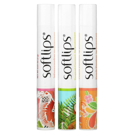 Softlips, Lip Protectant, Watermelon, Tropical Coconut, Peach Passion, 3 Pack, 0.07 oz (2 g) Each - Image 1