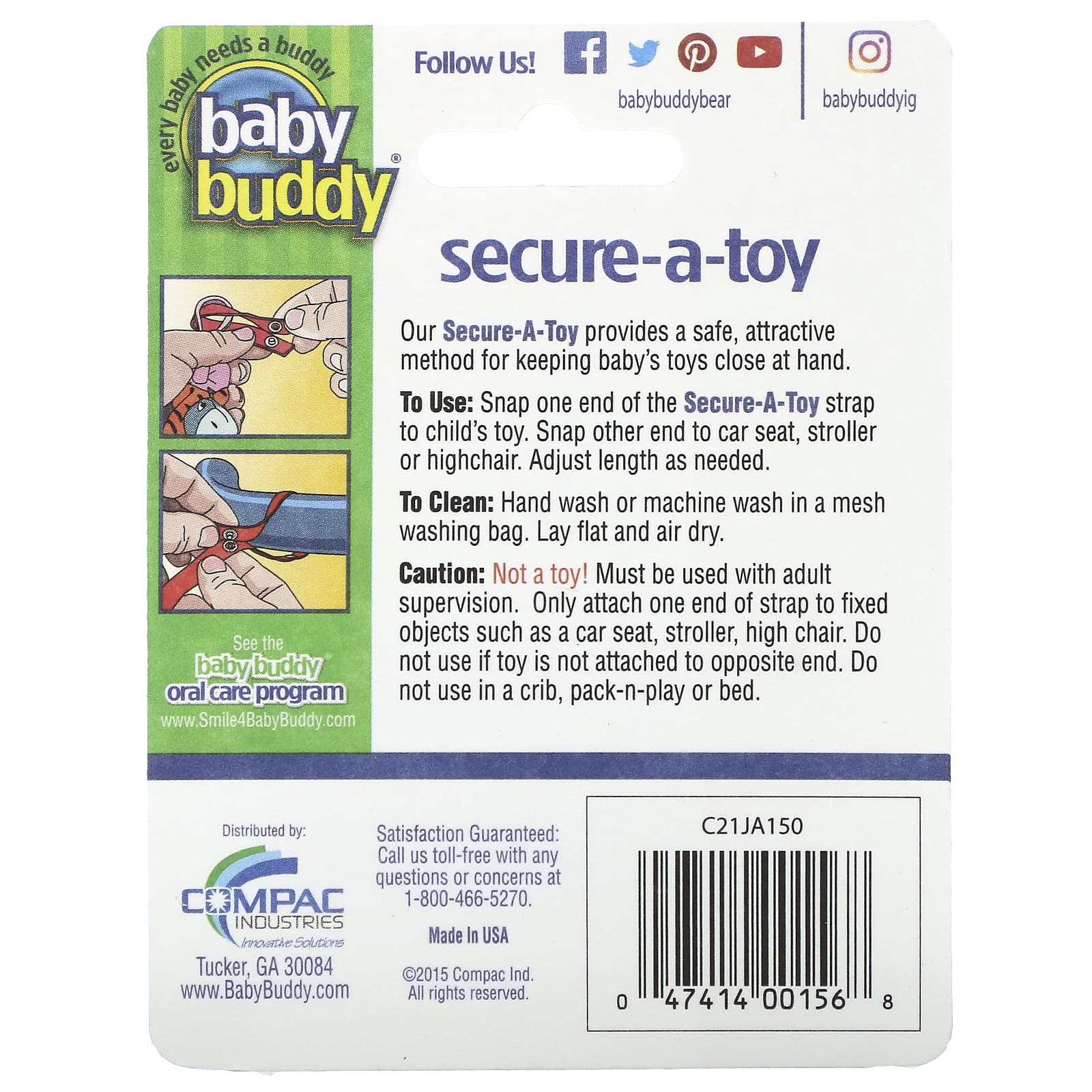 Baby Buddy Secure-A-Toy, 4+ Months, Deep Blue & Sky Blue, 2 Straps - Image 2