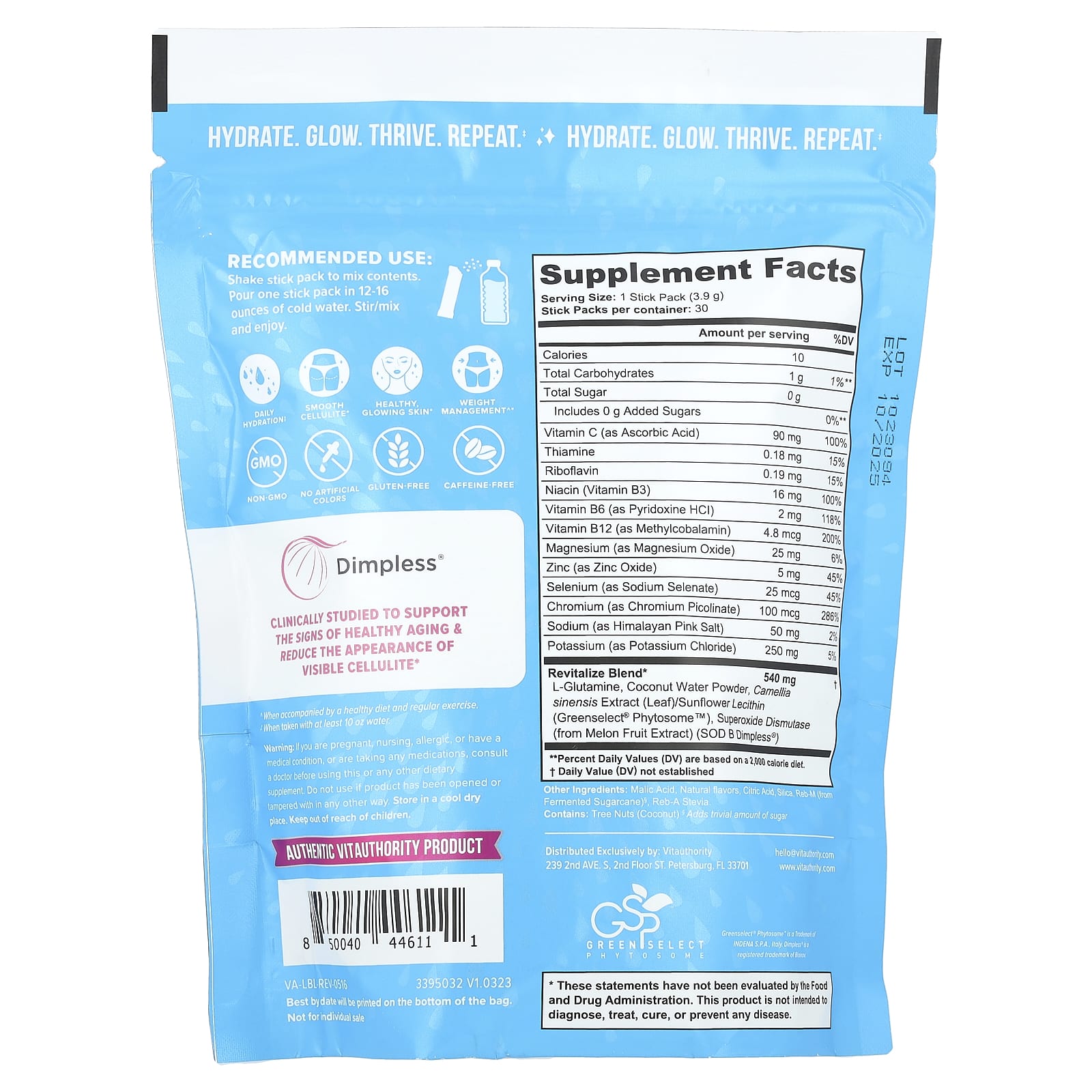 Vitauthority, Revive, Comprehensive Anti-Aging Hydration Mix, Lemonade, 30 Sticks, 0.13 oz (3.9 g) Each - Image 2