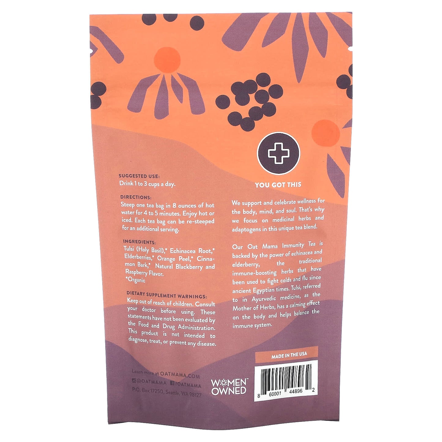 Oat Mama, Elderberry Immunity Tea, Caffeine Free, 14 Tea Bags, 32 g - Image 2