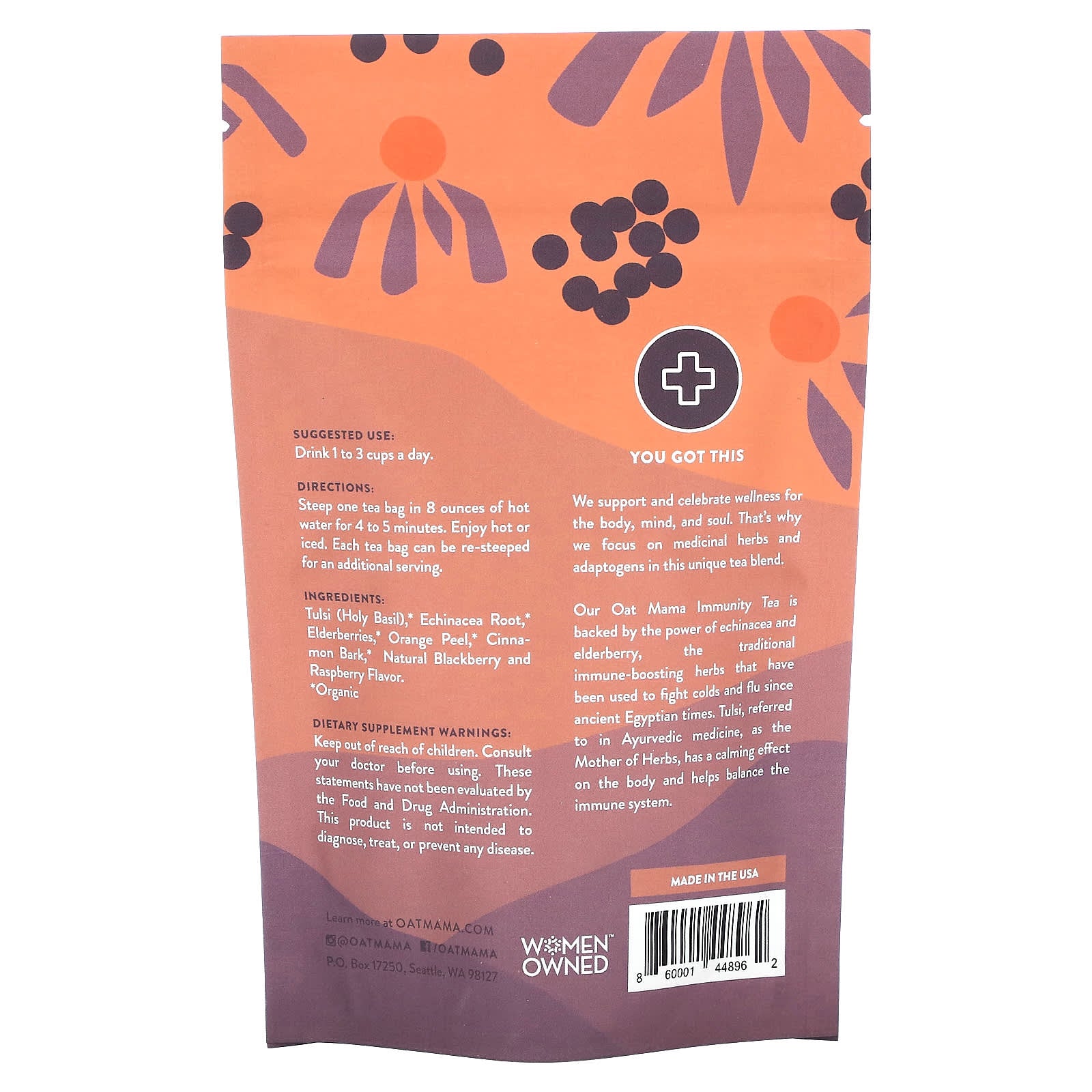 Oat Mama, Elderberry Immunity Tea, Caffeine Free, 14 Tea Bags, 32 g - Image 2