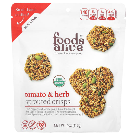 USDA Organic Sprouted Crisps | Tomato Herb Flavor | Healthy Snack - Image 1