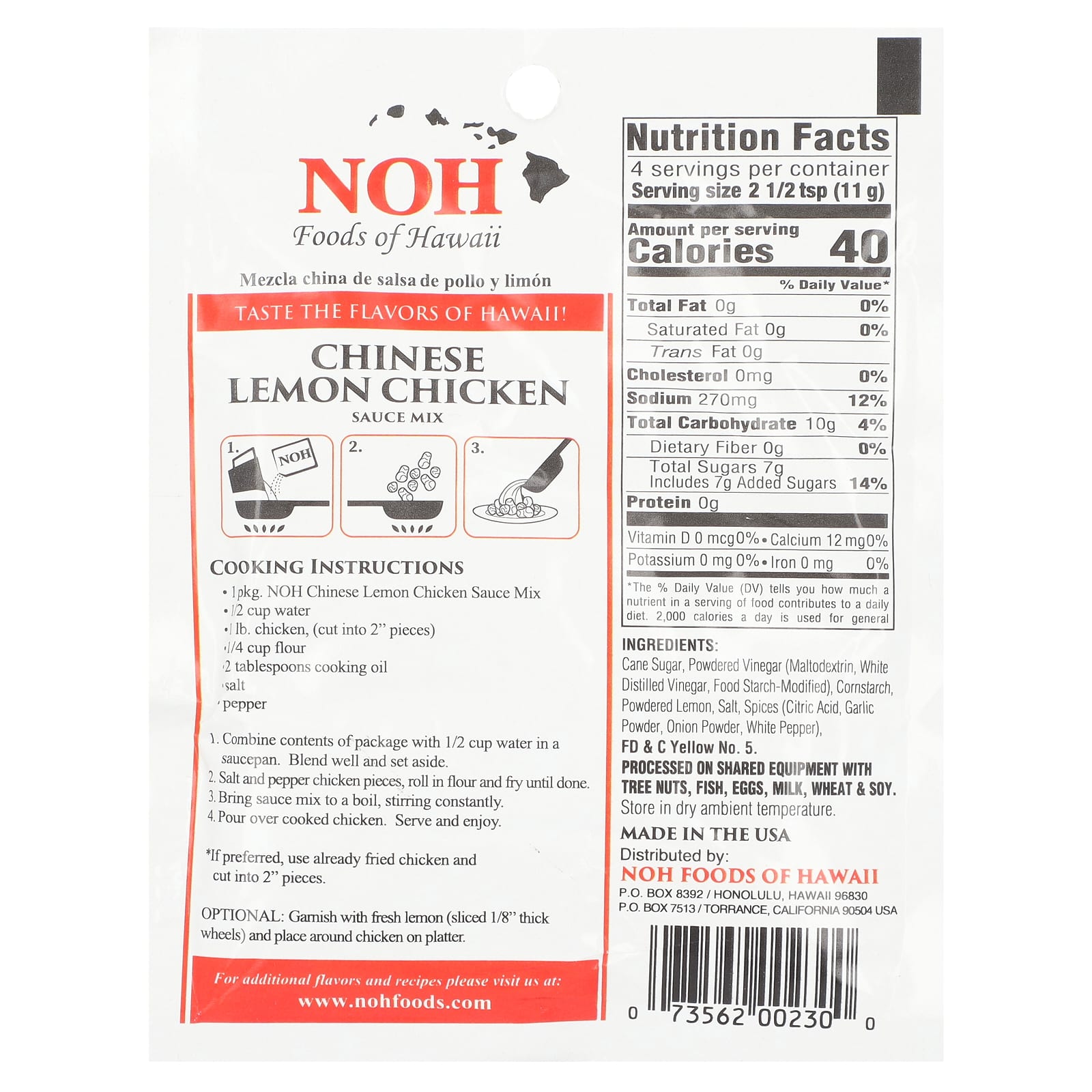 NOH Foods of Hawaii, Chinese Lemon Chicken Sauce Mix, 1.5 oz (42 g) - Image 2
