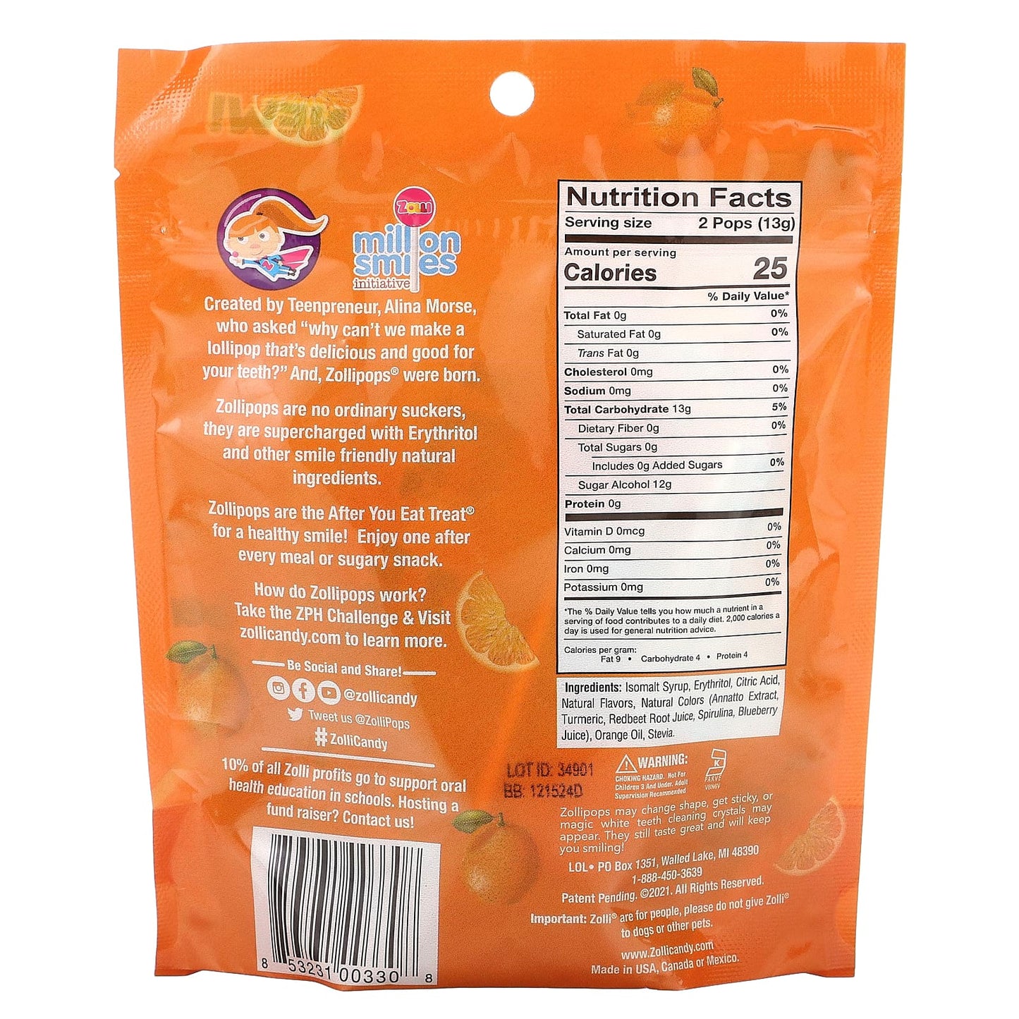Zollipops, The Clean Teeth Pops, Orange, 3.1 oz - Image 2