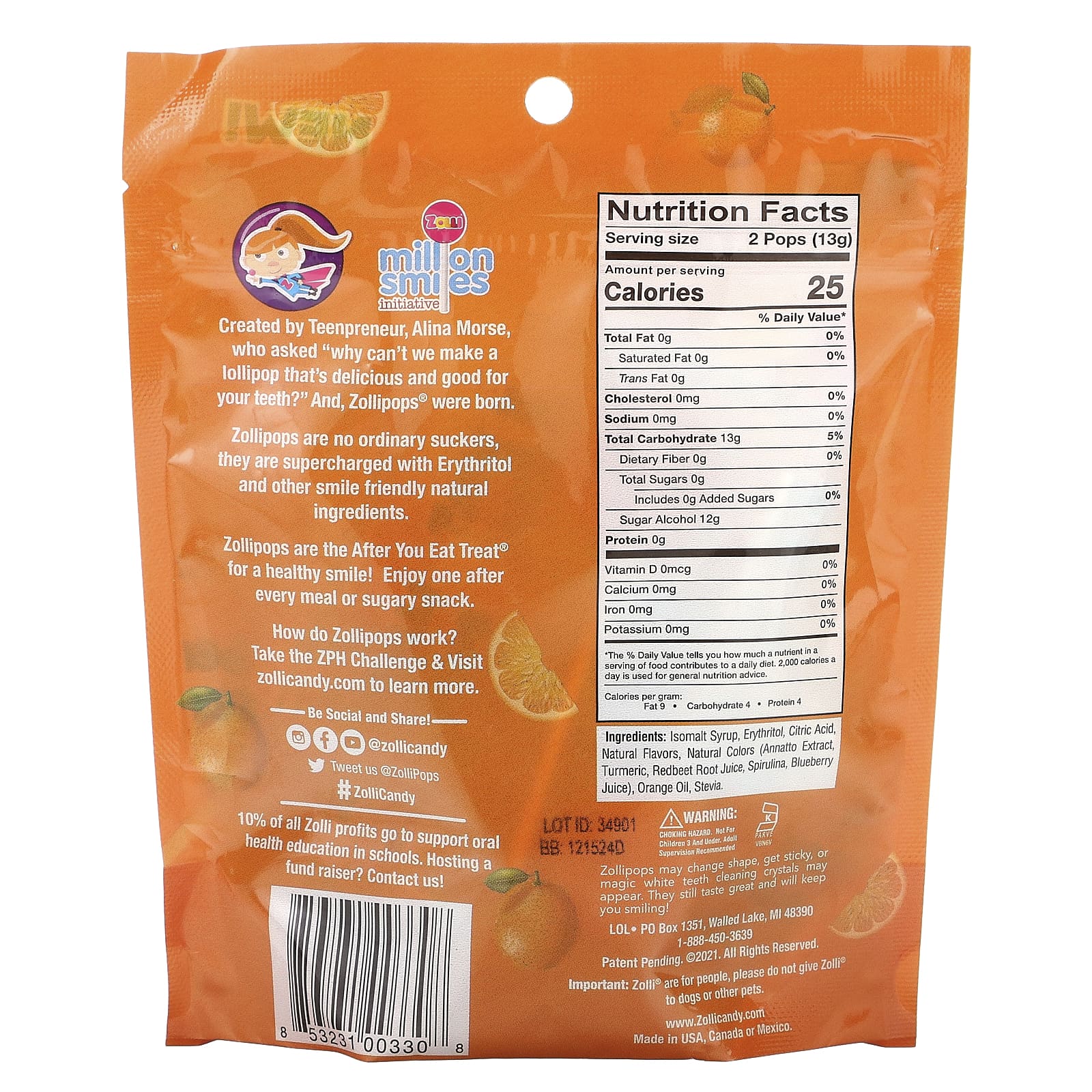 Zollipops, The Clean Teeth Pops, Orange, 3.1 oz - Image 2