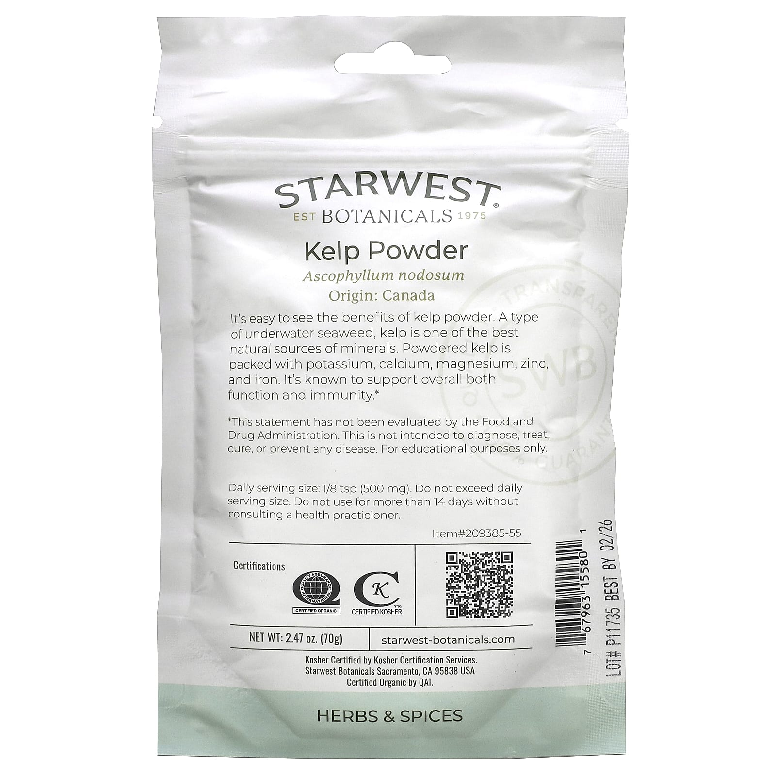 Starwest Botanicals, Organic Kelp Powder, 2.47 oz (70 g) - Image 2