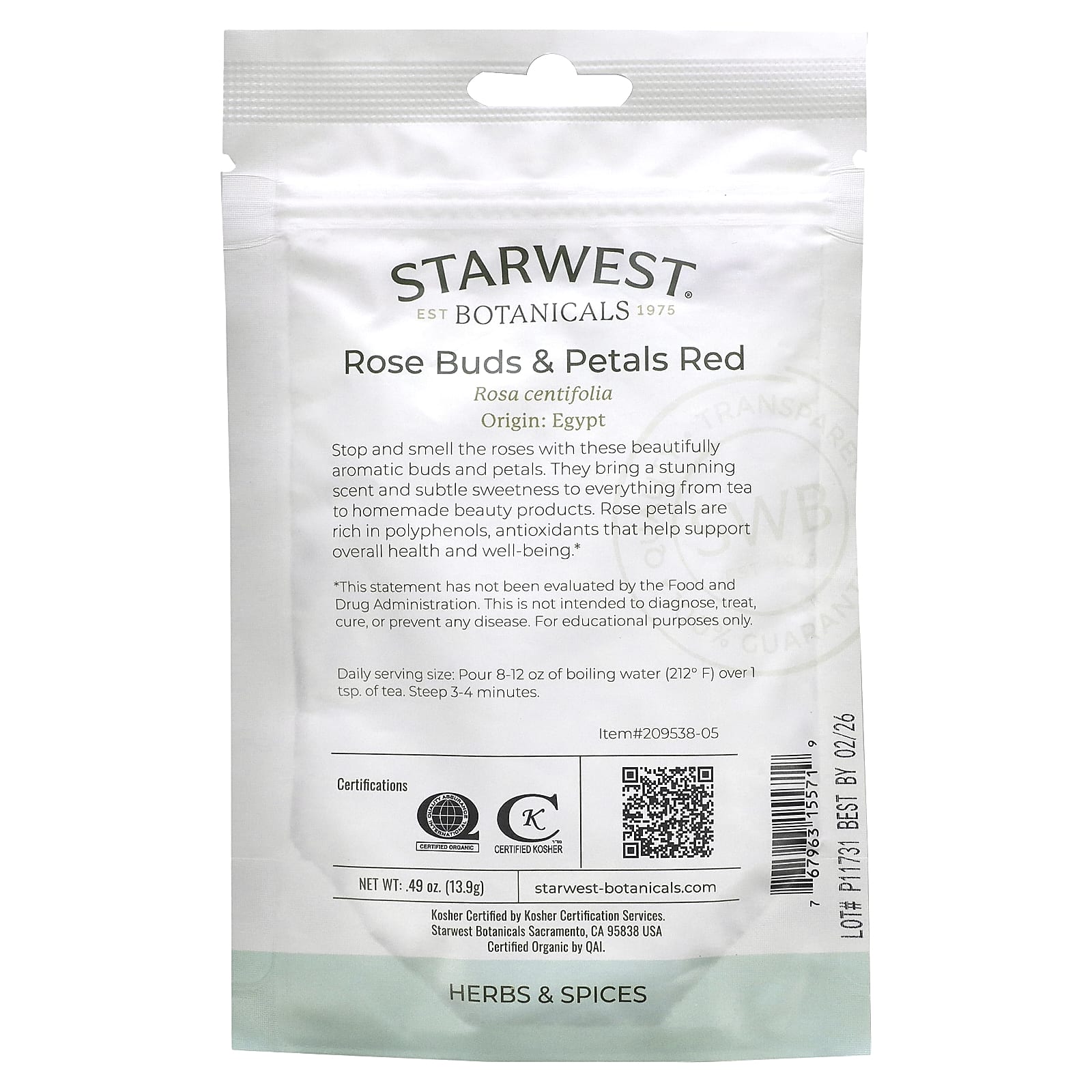 Starwest Botanicals, Organic Rose Buds & Petals Red, 0.49 oz (13.9 g) - Image 2