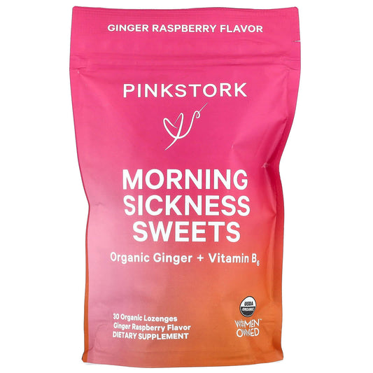 Pink Stork, Morning Sickness Sweets, Ginger Raspberry, 30 Organic Lozenges - Image 1