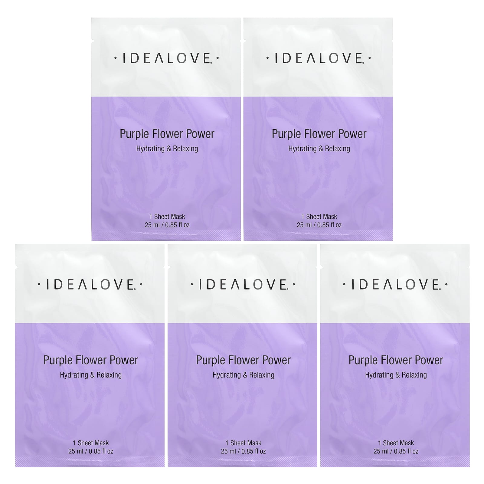 Purple Flower Power Sheet Mask for Relaxing Hydration | 5 Masks | Idealove - Image 1
