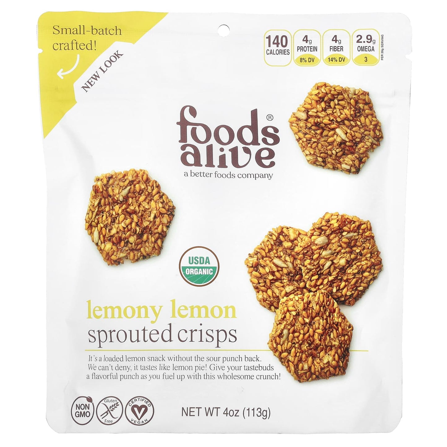 USDA Organic Sprouted Snacks by Foods Alive | Lemony Lemon Flavor - Image 1