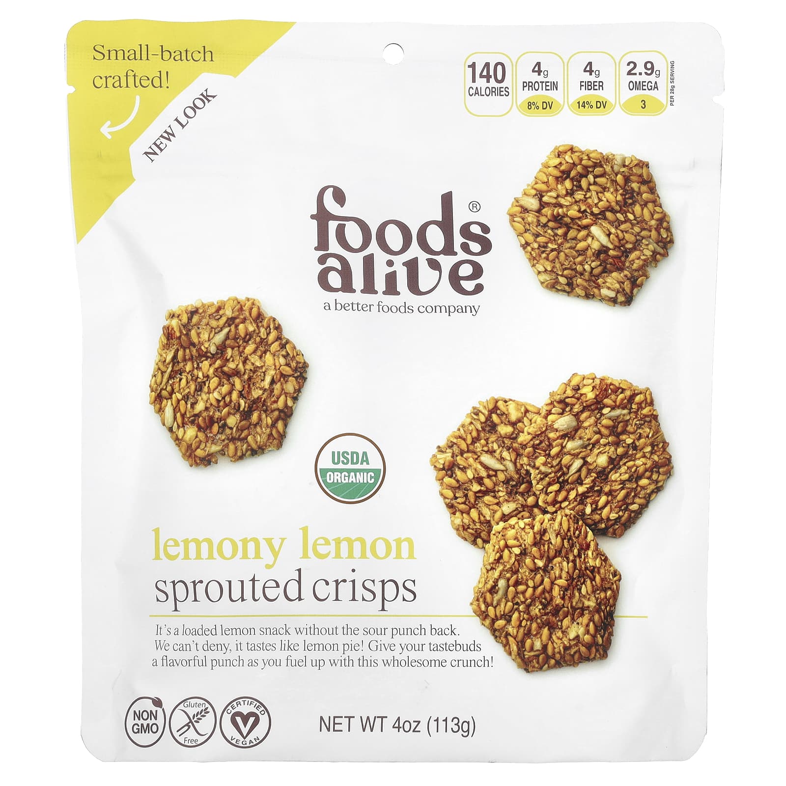 USDA Organic Sprouted Snacks by Foods Alive | Lemony Lemon Flavor - Image 1