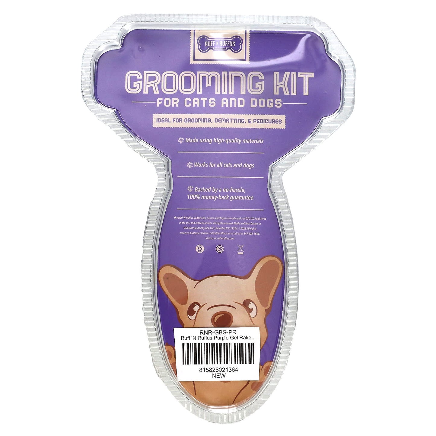 Ruff 'N Ruffus, Grooming Kit for Cats and Dogs, Gel Rake & Nail Clipper, Purple, 1 Gel Rake 1 Nail Clipper - Image 1