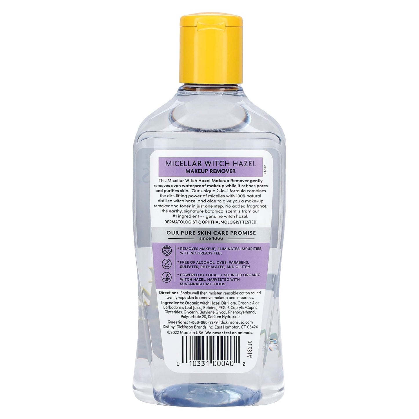 Dickinson Brands, Original Witch Hazel, Micellar Witch Hazel Makeup Remover, Alcohol & Fragrance Free, 16 fl oz (473 ml) - Image 2