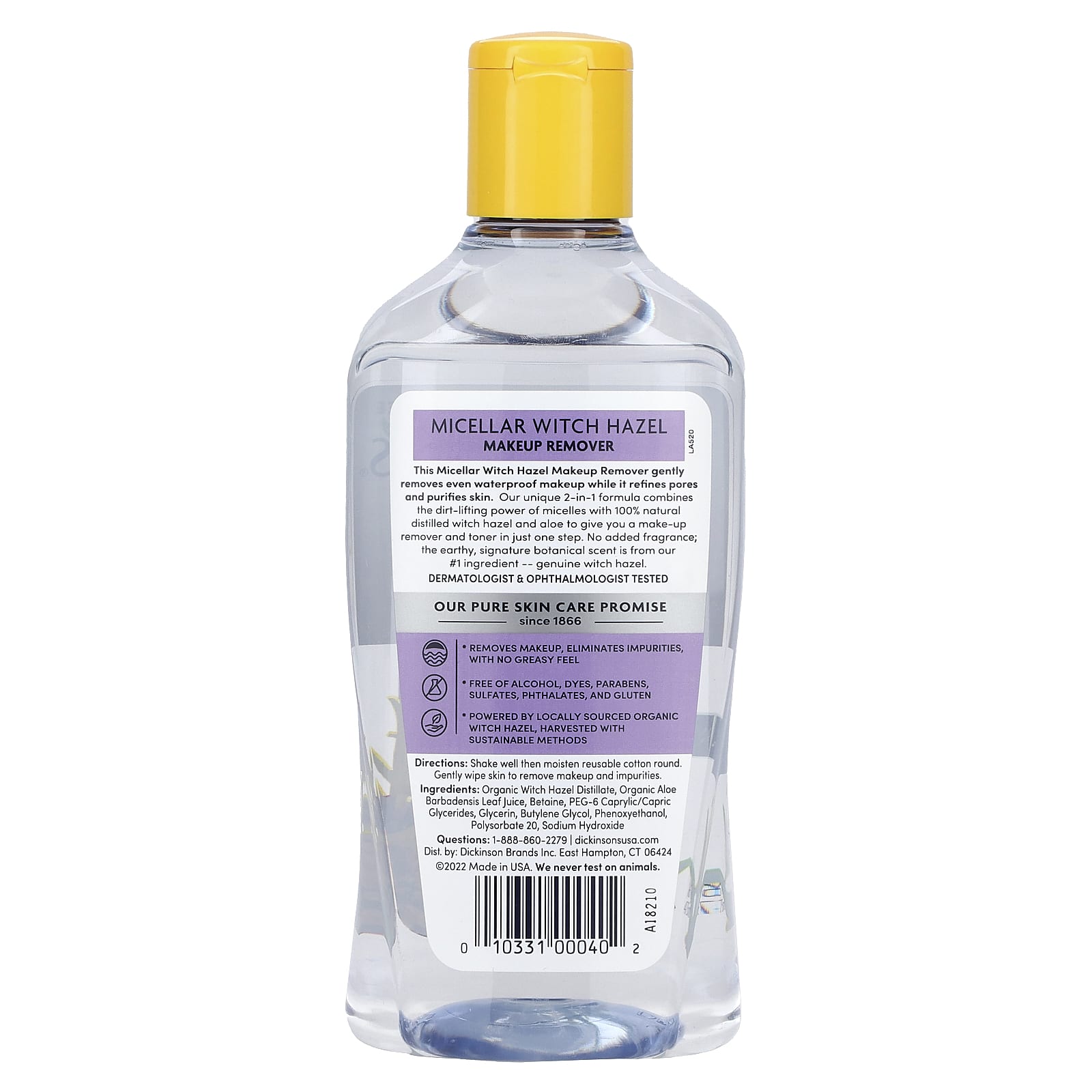 Dickinson Brands, Original Witch Hazel, Micellar Witch Hazel Makeup Remover, Alcohol & Fragrance Free, 16 fl oz (473 ml) - Image 2
